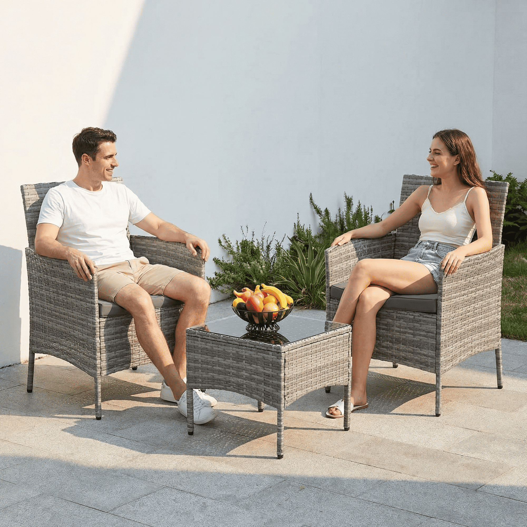 UDPATIO Furniture Set 3 Pieces Patio Rattan Wicker Chairs,Patio Porch Outdoor Furniture Set with Chairs,GR