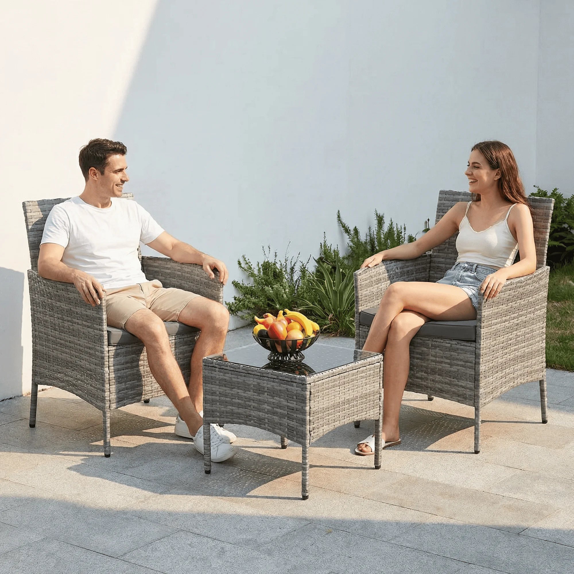 UDPATIO Furniture Set 3 Pieces Patio Rattan Wicker Chairs,Patio Porch Outdoor Furniture Set with Chairs(GR)