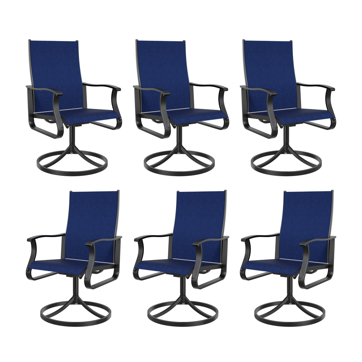 UDPATIO Low Back Outdoor Dining Chair Set of 6, 360°Swivel Patio Chair Outside for Lawn Garden Backyard Deck, Navy Blue