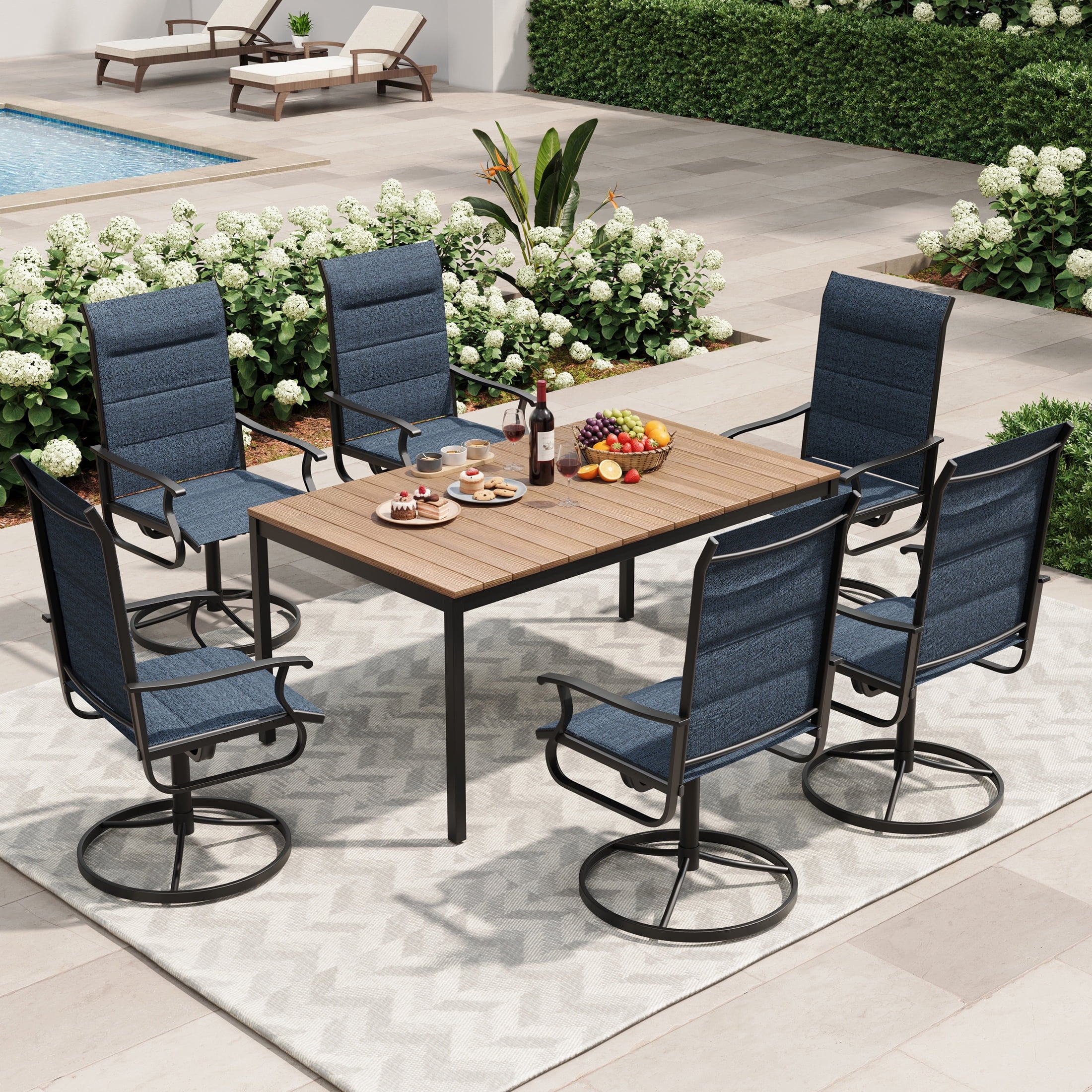 UDPATIO Outdoor Dining Chairs Set of 6, All Weather Swivel Patio Chairs, Outdoor Furniture for Backyard Deck, Navy Blue