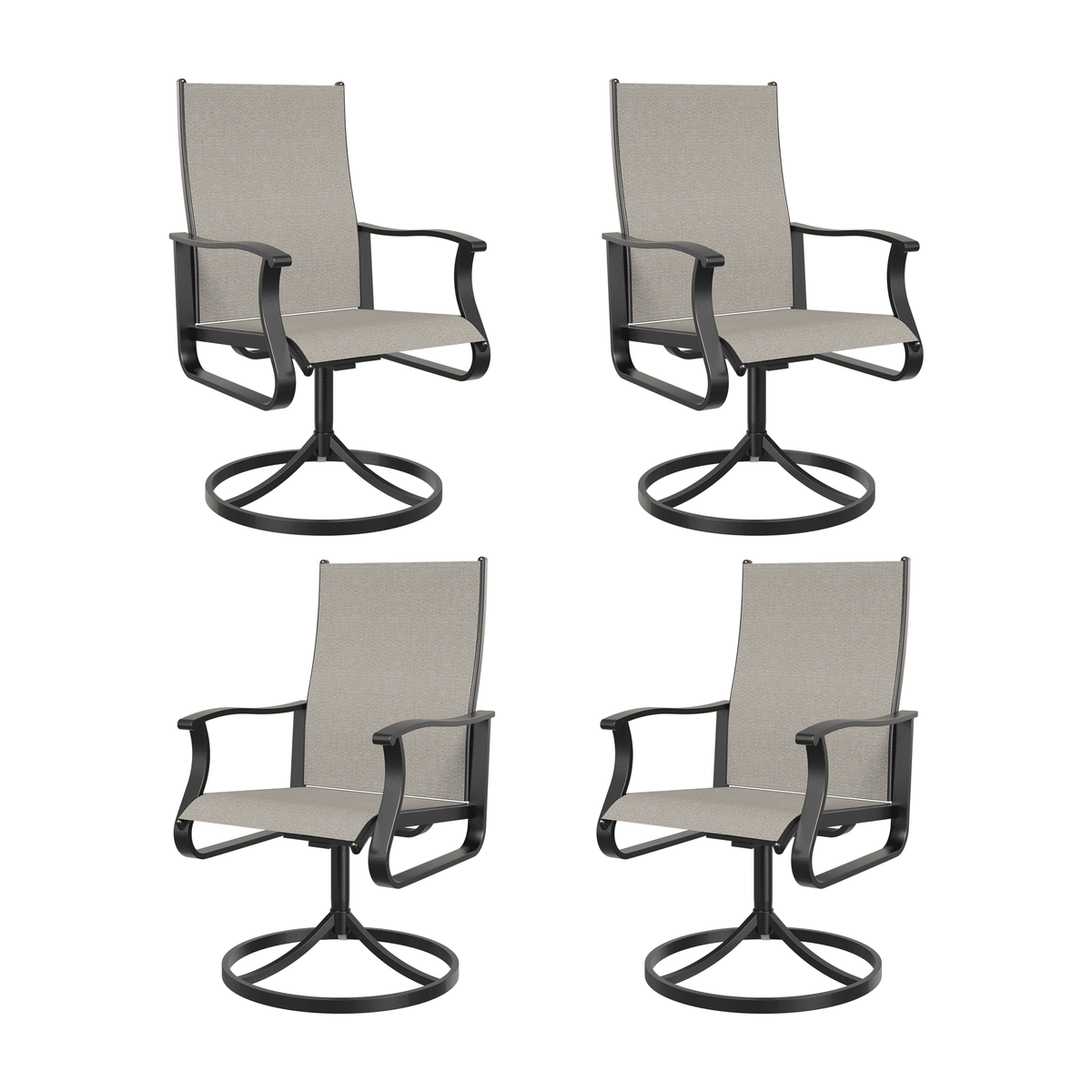 UDPATIO Low Back Outdoor Dining Chair Set of 4, 360° Swivel Patio Chair Outside for Lawn Garden Backyard Deck, Beige