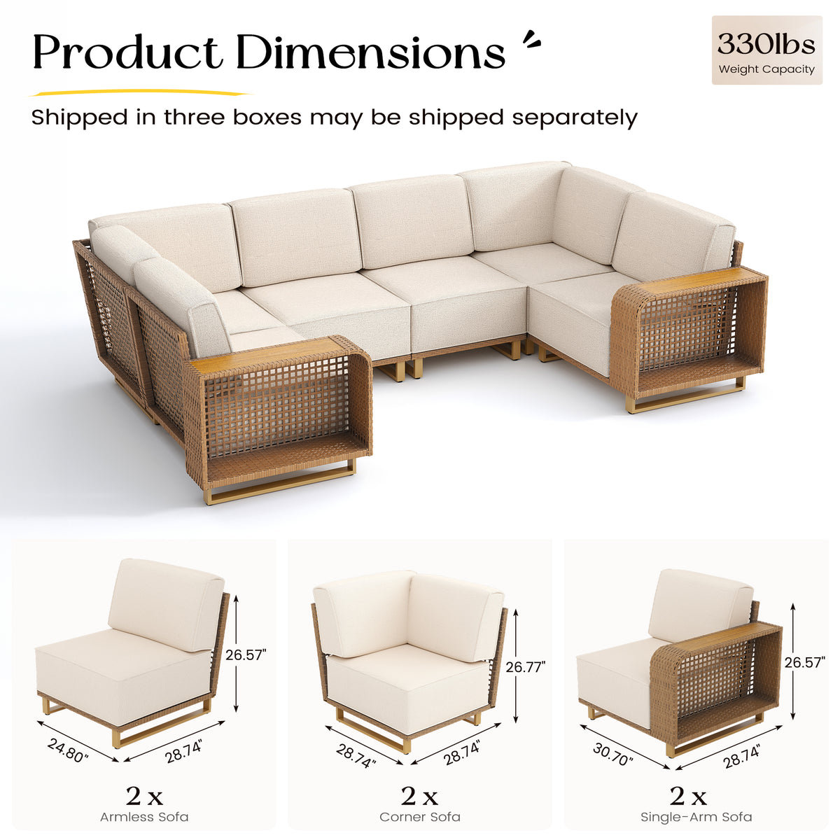 UDPATIO Patio Furniture Set, 10" Thick Wicker Conversation Set, Beige