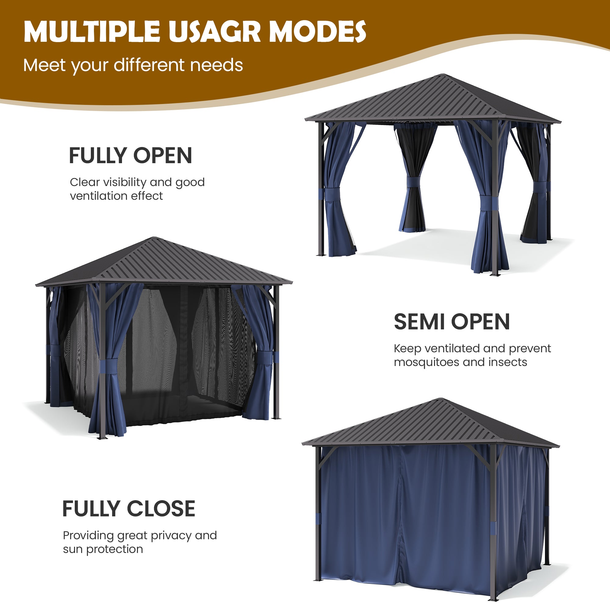 UDPATIO 10'x10' Hardtop Gazebo, Outdoor Gazebo with Galvanized Steel Roof, Weather-Resistant Patio Gazebo for Backyard, Garden, Beige
