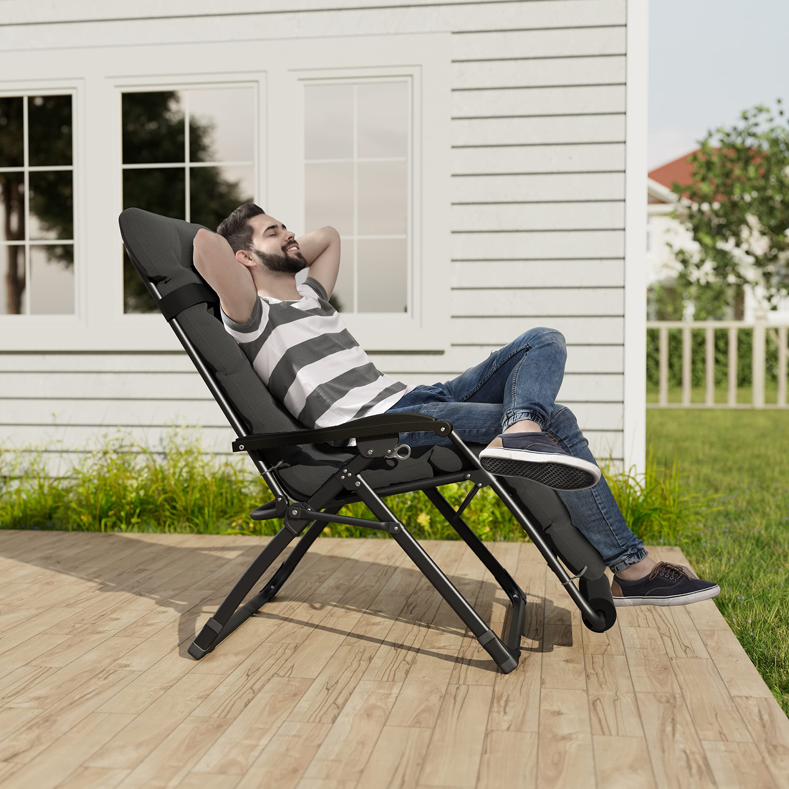 UDPATIO Oversized Zero Gravity Chair 33In XXL Patio Reclining Chair with Cushion, Outdoor Folding Recliner with Pillows|Cup Holder|Foot Rest|Padded Headrest, Support 500LB