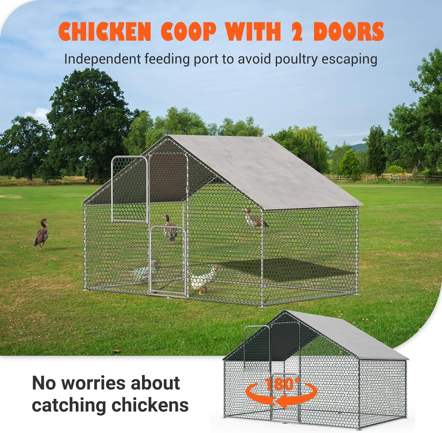 Large Metal Chicken Coop 10x6x6 FT