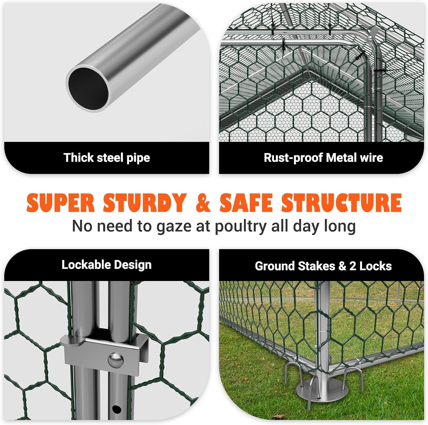 Large Metal Chicken Coop 10x6x6 FT