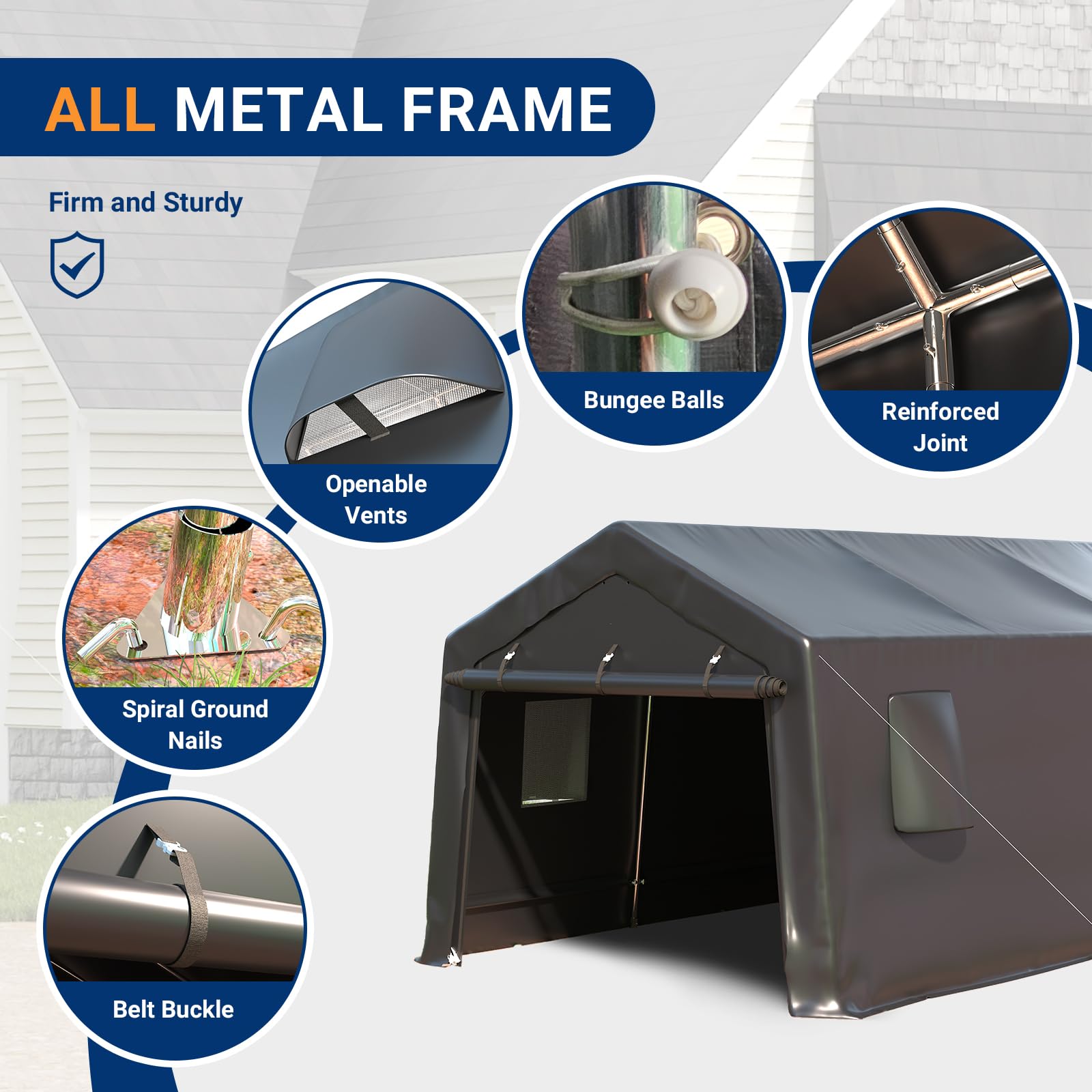 UDPATIO Carport Canopy 12x20 Heavy Duty, Peak Roof Portable Garage Waterproof Anti-Snow UV-Resistant Car Port with Roll-up Doors Galvanized Steel Tube Frame Storage for Vehicle Truck Boat, Black