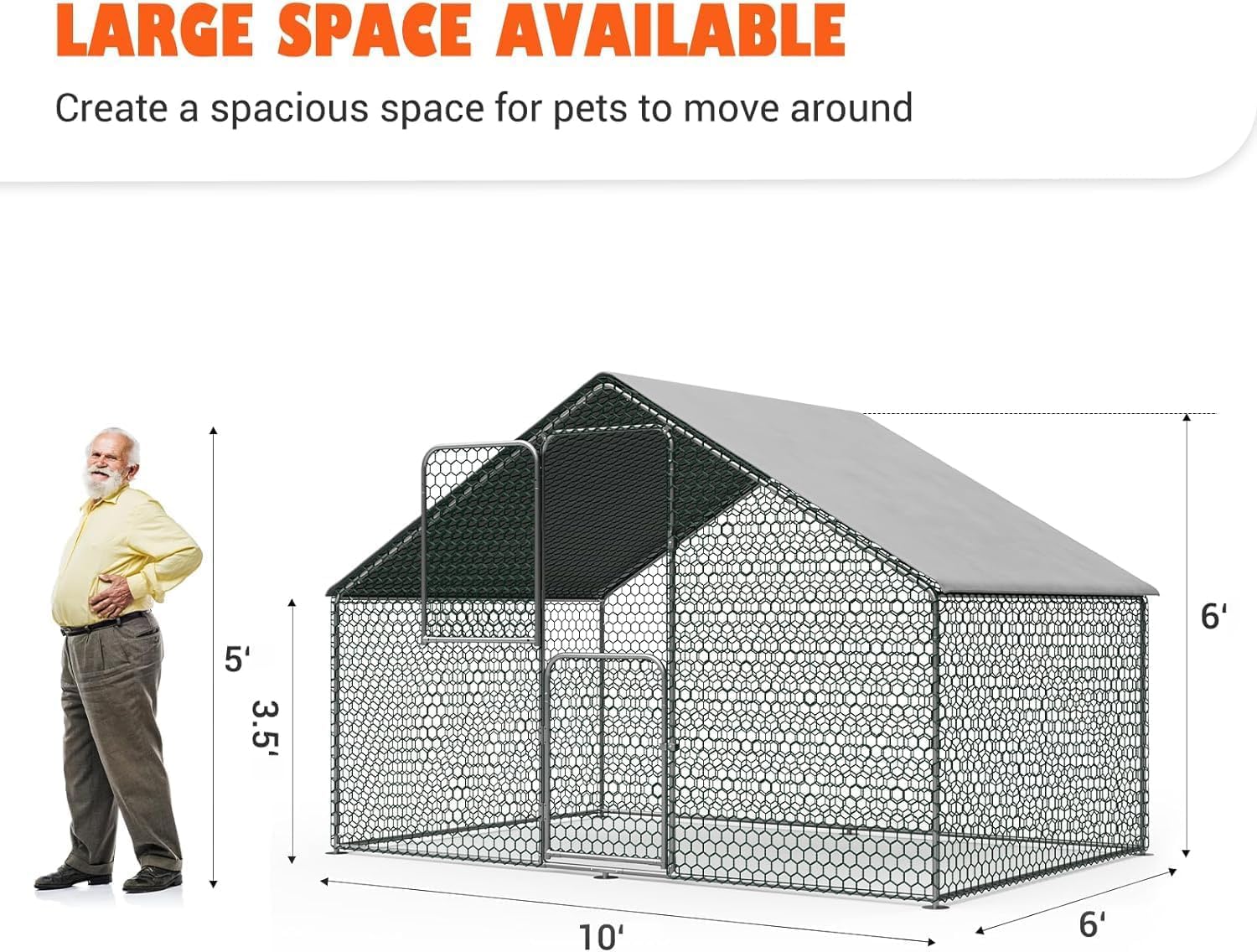 Large Metal Chicken Coop 10x6x6 FT