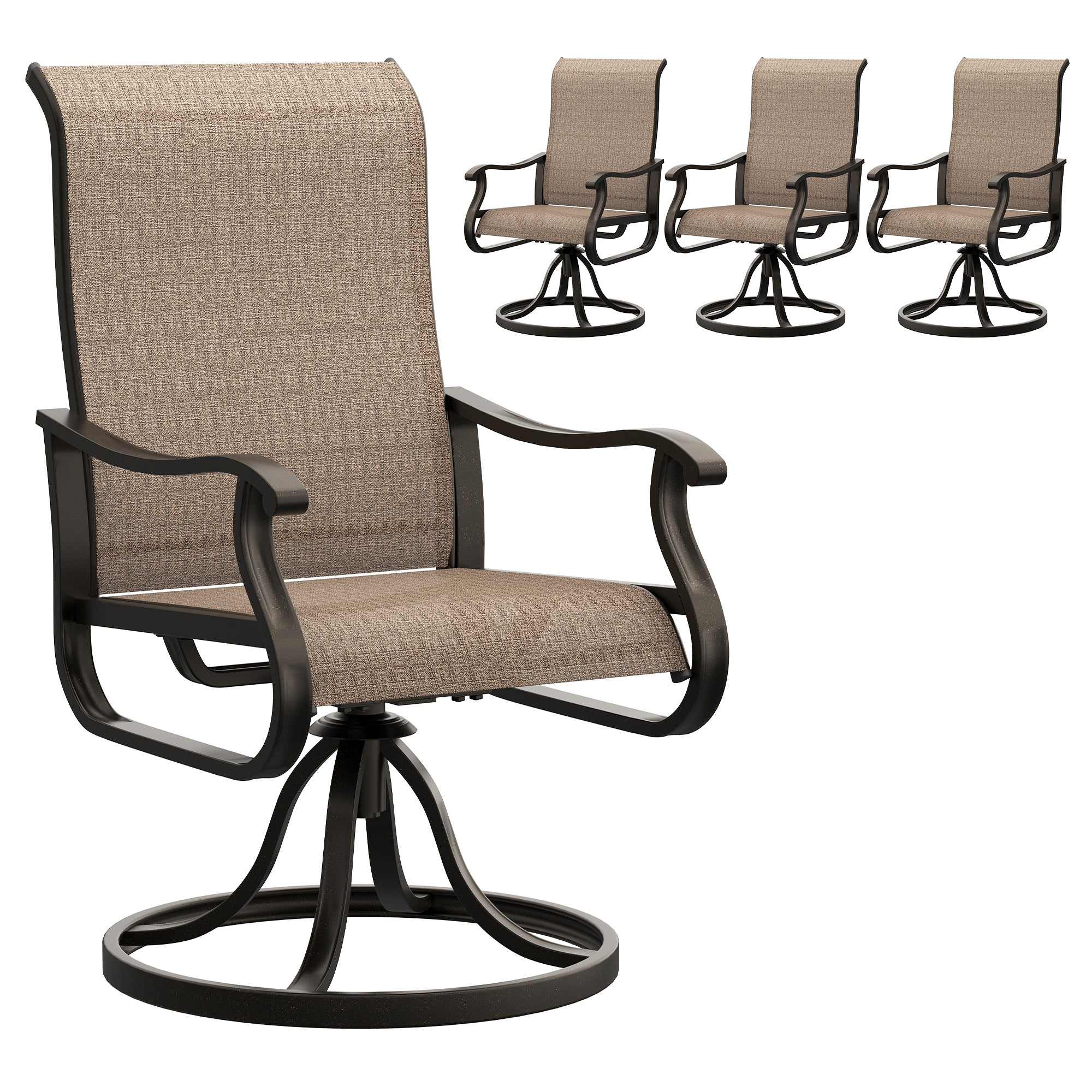UDPATIO Patio Swivel Chairs Set of 4, Outdoor Swivel Chairs High Back with All Weather Textilene Metal Frame for Lawn Garden Backyard, Brown