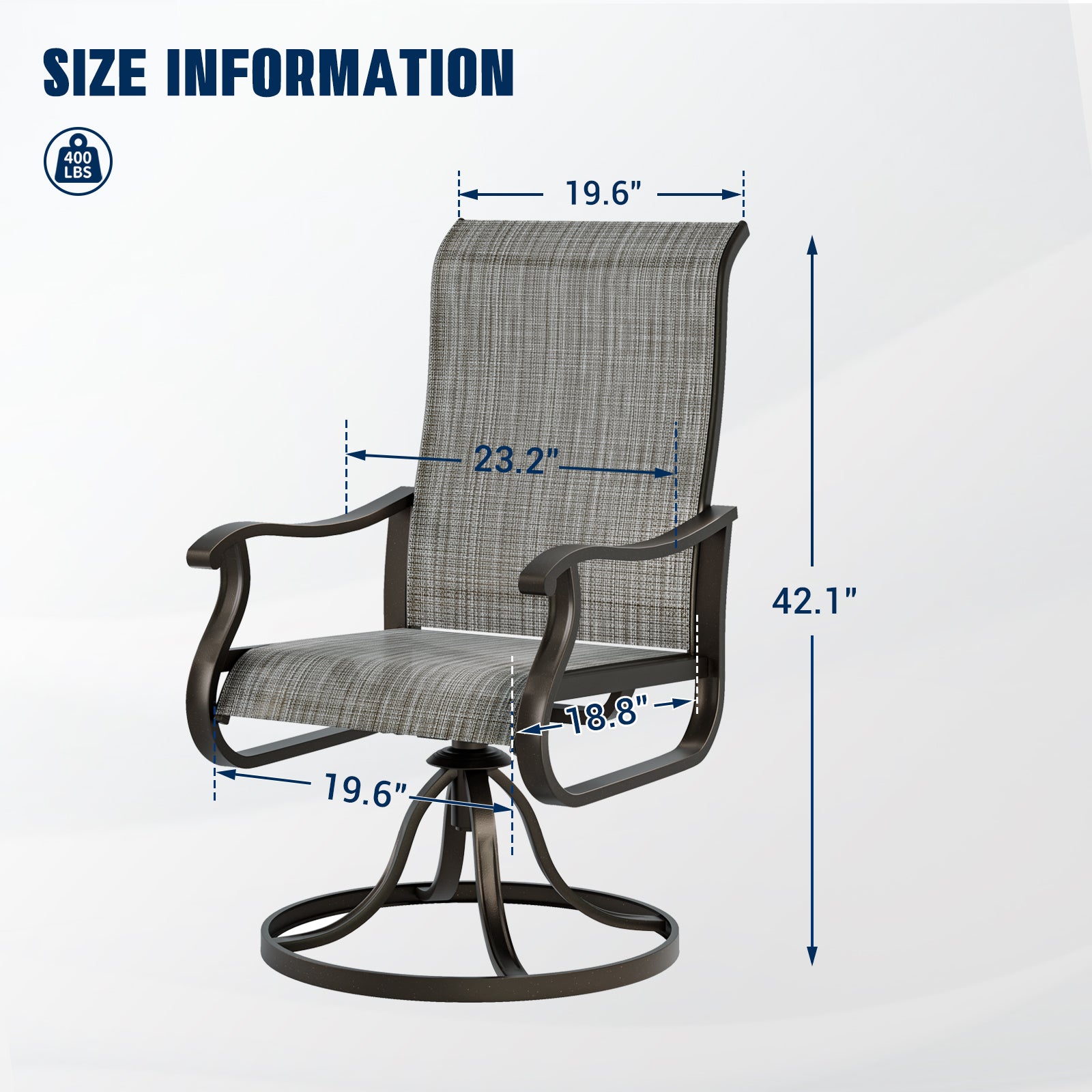 UDPATIO Patio Swivel Chairs Set of 8, Outdoor Swivel Chairs High Back, Grey White