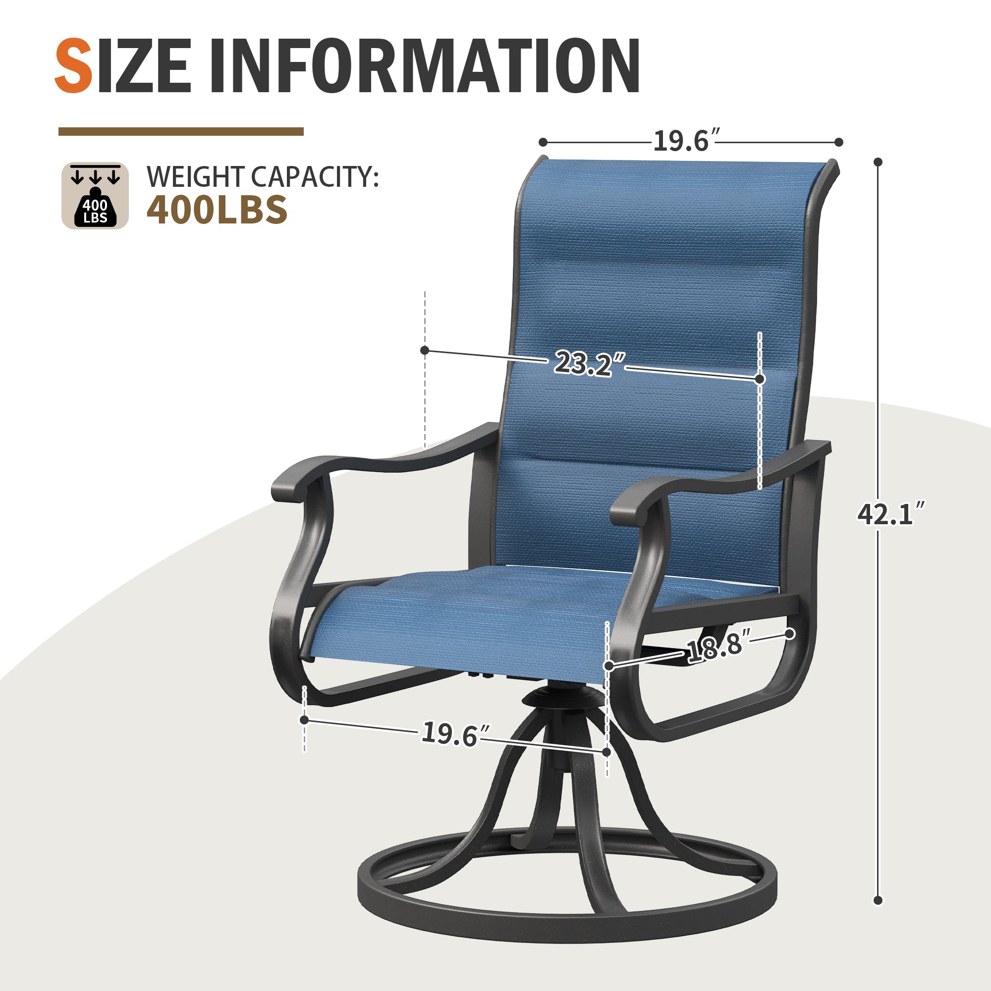 UDPATIO Patio Swivel Chairs Set of 4, Outdoor Swivel Chairs High Back with Padded All Weather Breathable Textilene, Navy Blue