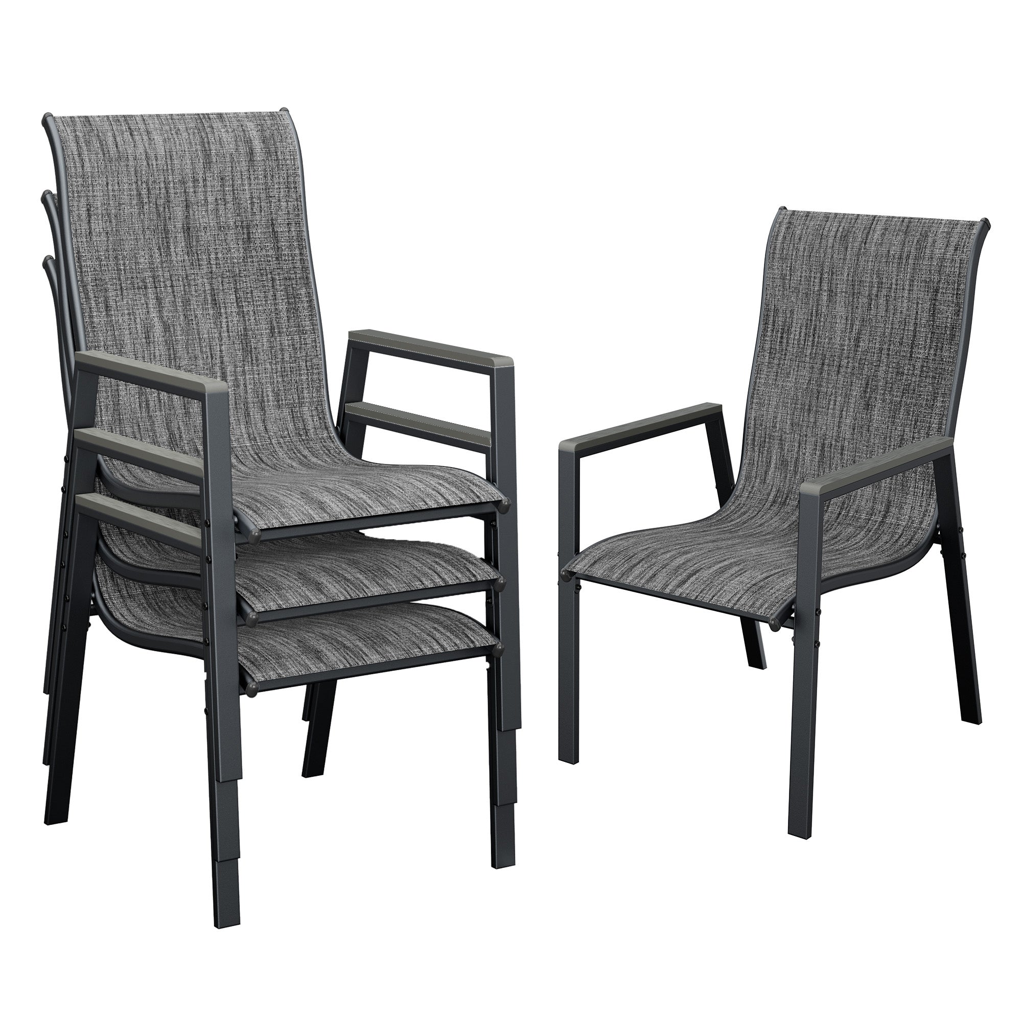 UDPATIO Patio Chairs Set of 4, Outdoor Stackable Chairs with All Weather Breathable Textilene, High Back Metal Frame for Lawn Garden Backyard Deck, Dark Grey