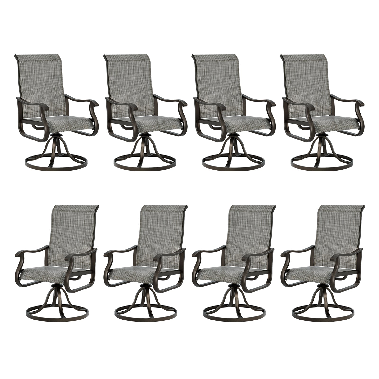 UDPATIO Patio Swivel Chairs Set of 8, Outdoor Swivel Chairs High Back, Grey White