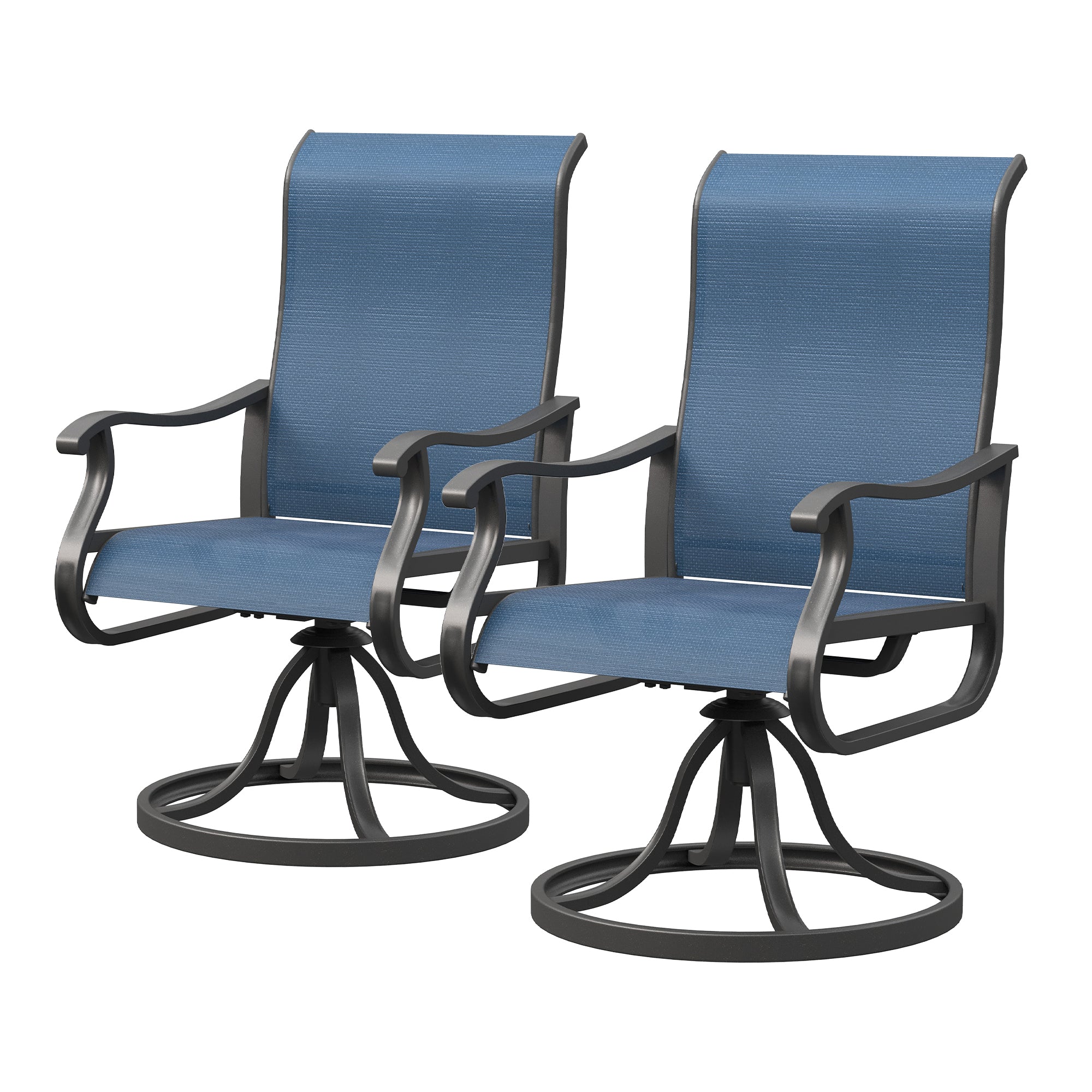 UDPATIO Patio Swivel Chairs Set of 2, Outdoor Swivel Chairs High Back with All Weather Textilene Metal Rocking Frame for Lawn Garden Backyard, Navy Blue
