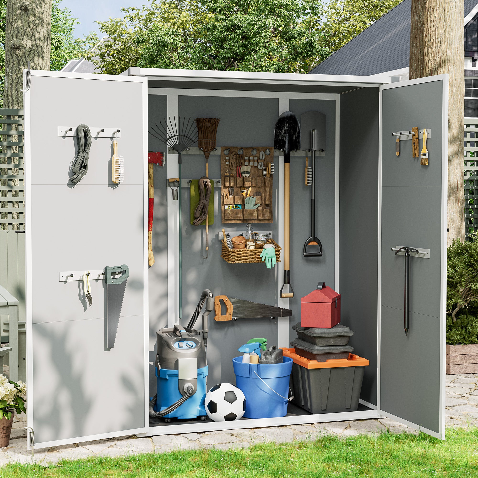 UDPATIO 38 Cu.ft Vertical Storage Shed, 4.3 ft x 5.6 ft Outdoor Storage Shed Waterproof Resin Cabinet for Garden, Backyard, Lawn, Grey