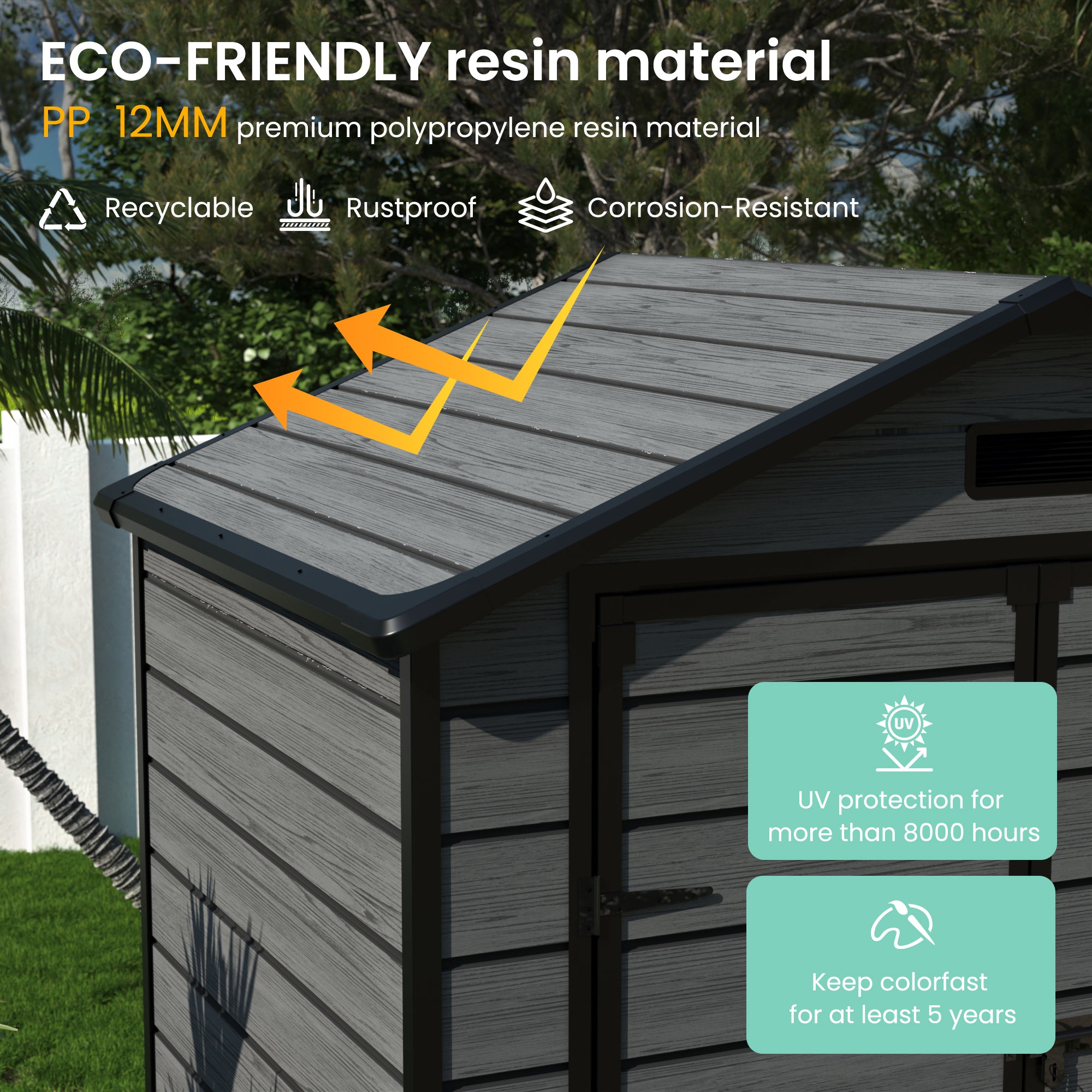 UDPATIO Outdoor Storage Shed 6x4.5 FT, Plastic Shed for Garden Tools Pool Equipment, Resin Sheds with Lockable Door, Dark Grey
