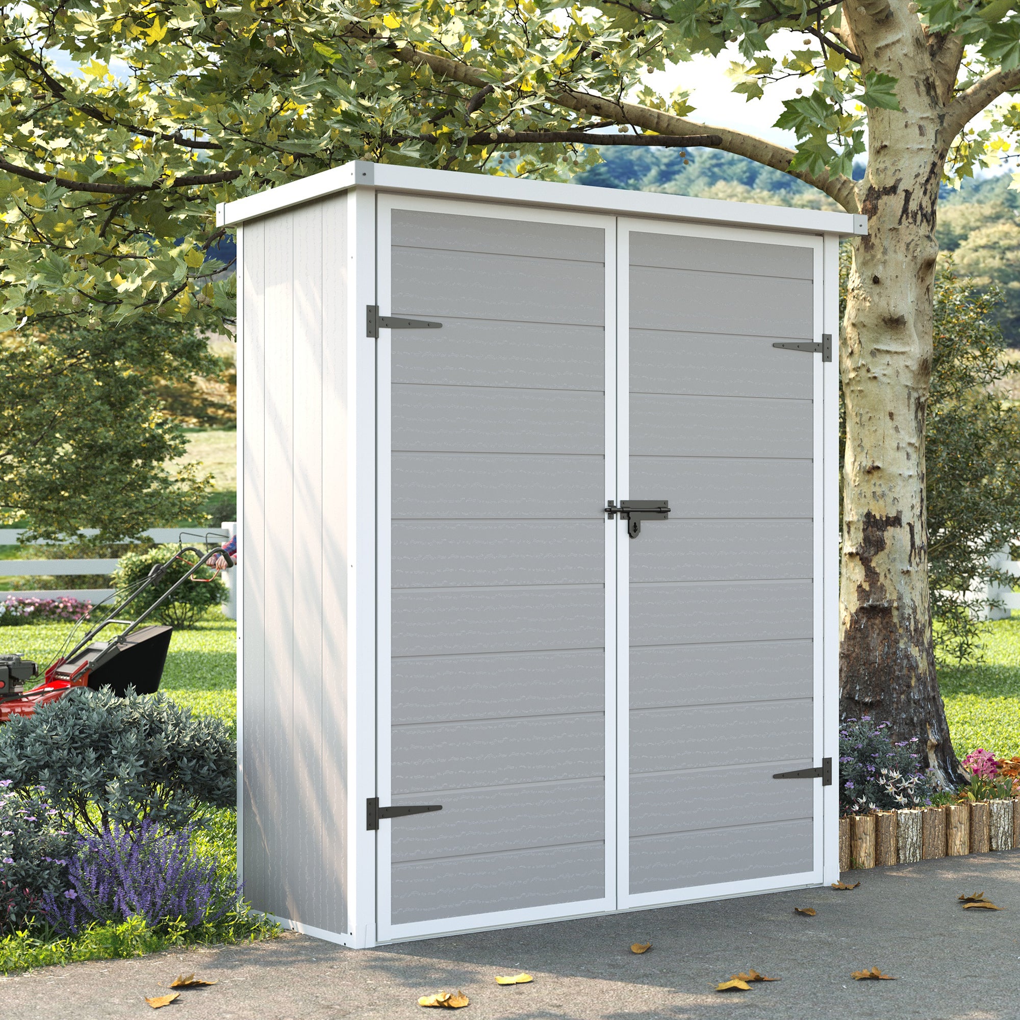UDPATIO 38 Cu.ft Vertical Storage Shed, 4.3 ft x 5.6 ft Resin Outdoor Shed Waterproof Plastic Storage Cabinet for Garden, Backyard, Lawn, Grey