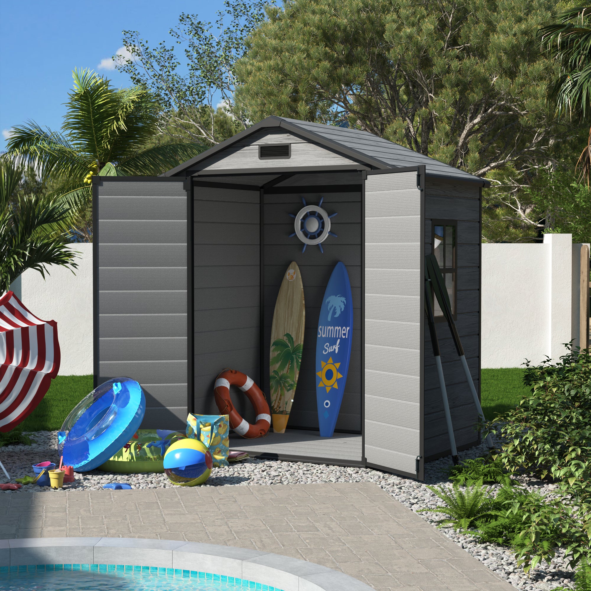 UDPATIO Outdoor Resin Storage Shed 6x4 FT, Plastic Garden Shed for Bike, Garbage Can, Tool, Outside Sheds with Lockable Door for Backyard, Patio, Lawn, Dark Grey
