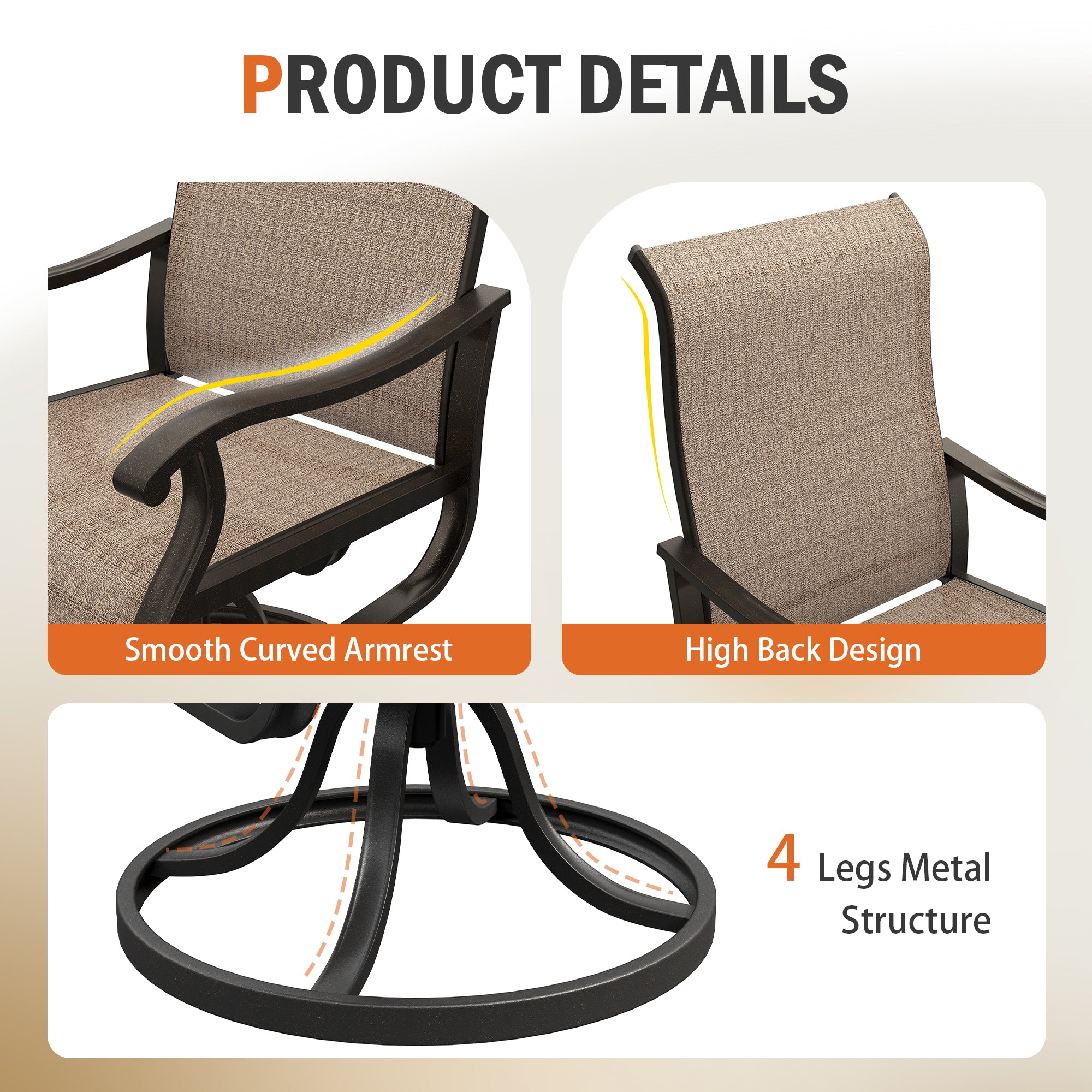 UDPATIO Patio Swivel Chairs Set of 4, Outdoor Swivel Chairs High Back, Brown