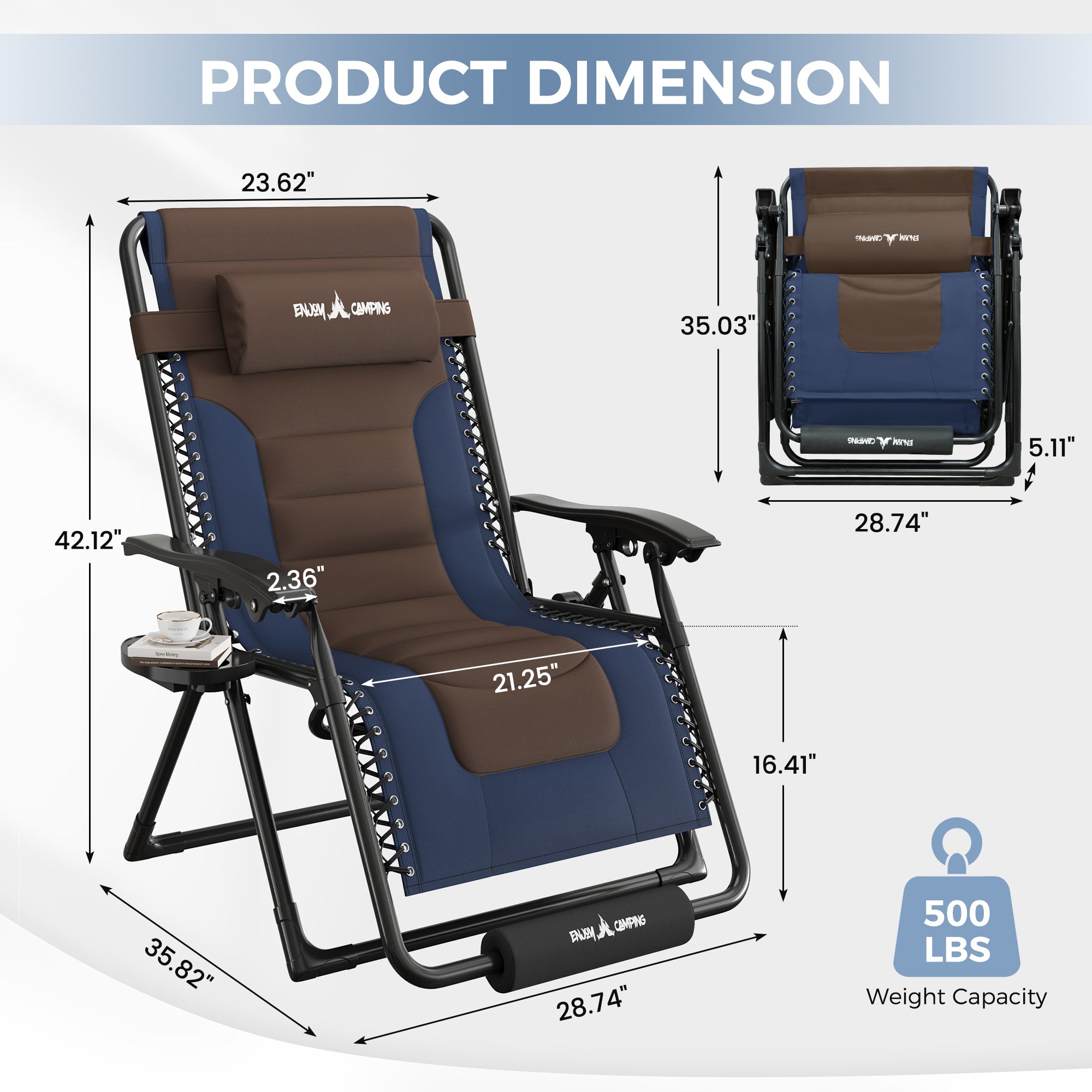 Oversized Zero Gravity Chair – Heavy Duty 500lb Capacity, Adjustable Recliner with Headrest & Footrest, Foldable Outdoor Patio Lounge Chair