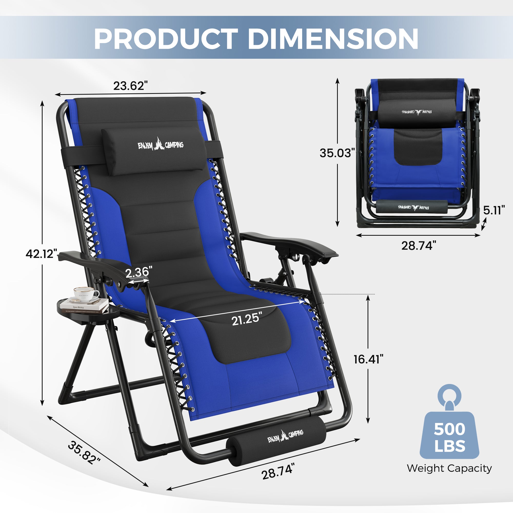 Oversized Zero Gravity Chair – Heavy Duty 500lb Capacity, Adjustable Recliner with Headrest & Footrest, Foldable Outdoor Patio Lounge Chair