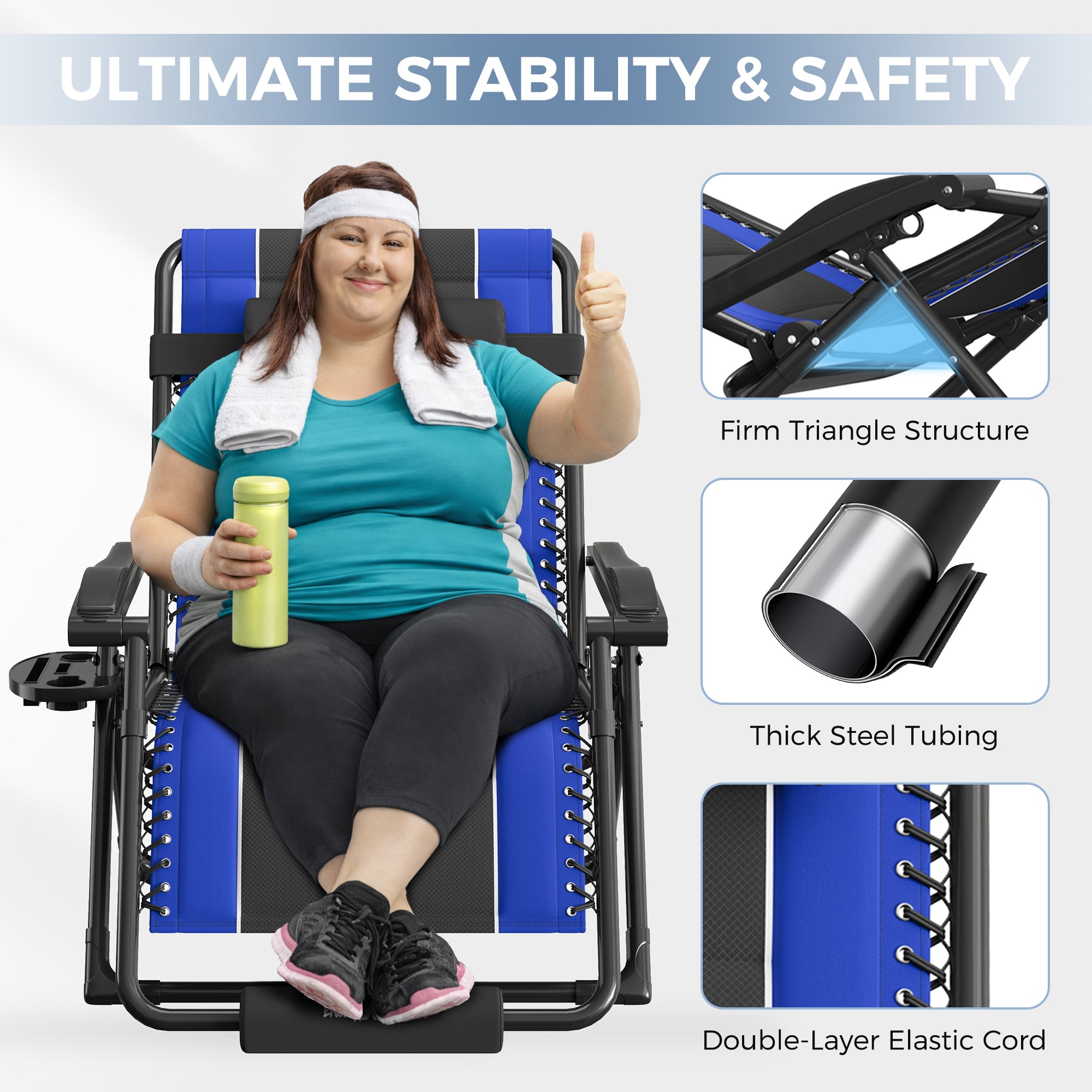 Oversized Zero Gravity Chair – Heavy Duty 500lb Capacity, Adjustable Recliner with Headrest & Footrest, Foldable Outdoor Patio Lounge Chair