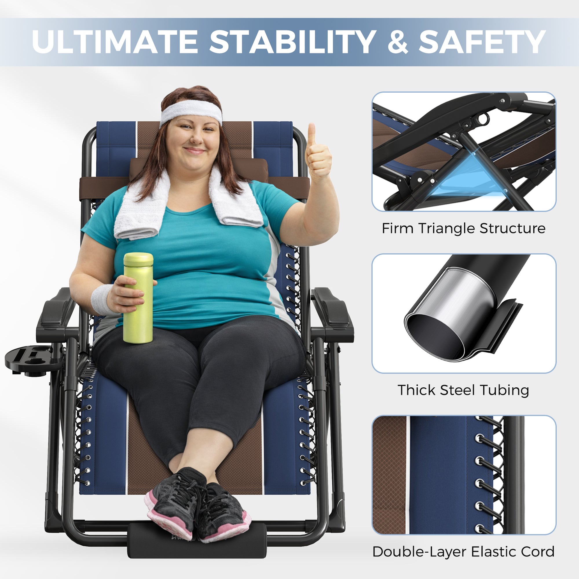 Oversized Zero Gravity Chair – Heavy Duty 500lb Capacity, Adjustable Recliner with Headrest & Footrest, Foldable Outdoor Patio Lounge Chair