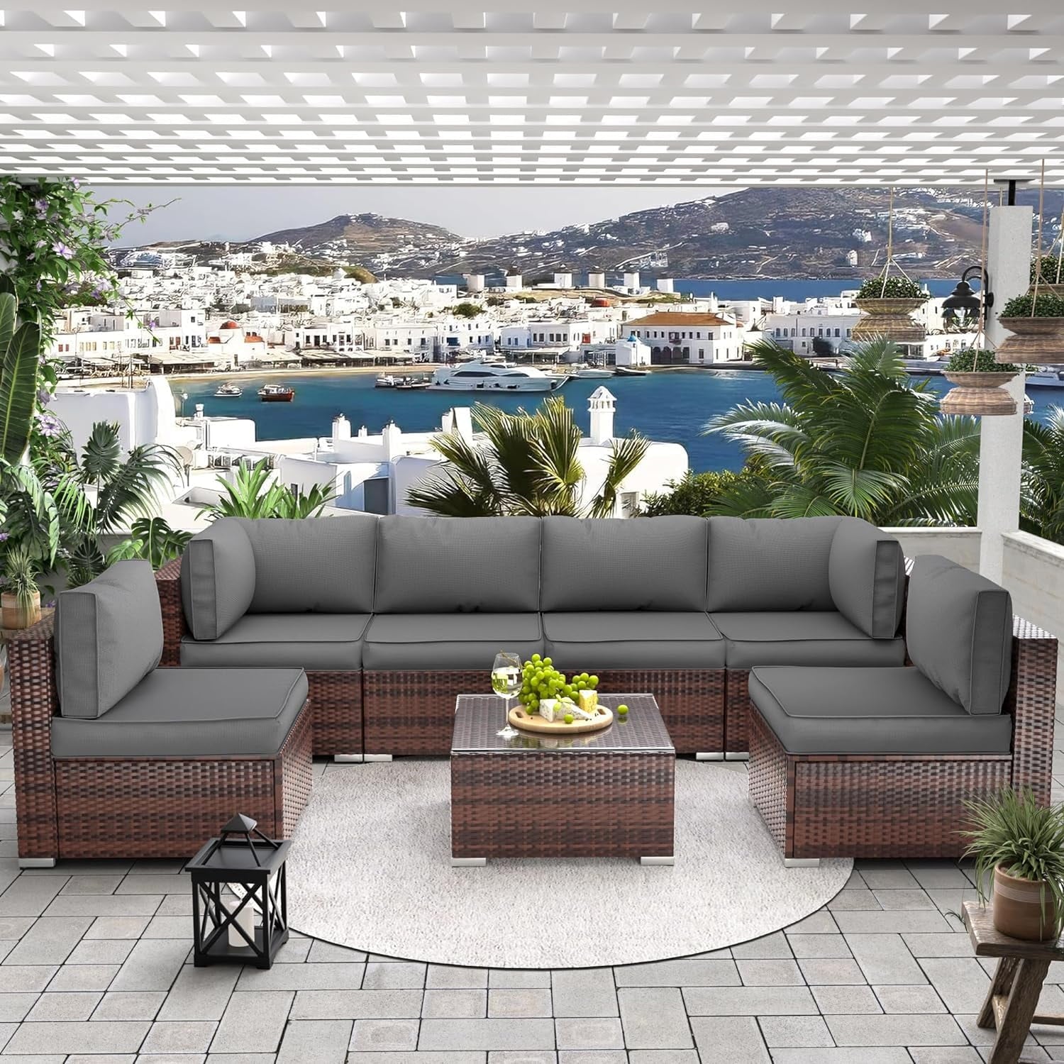 UDPATIO Outdoor Replacement Cushions for Patio Furniture, Waterproof Patio Cushions for 6-Seat Sectional Patio Conversation Sets, 14-Piece Outdoor Cushion Slipcovers Patio Sofa Cushions (Dark Blue)