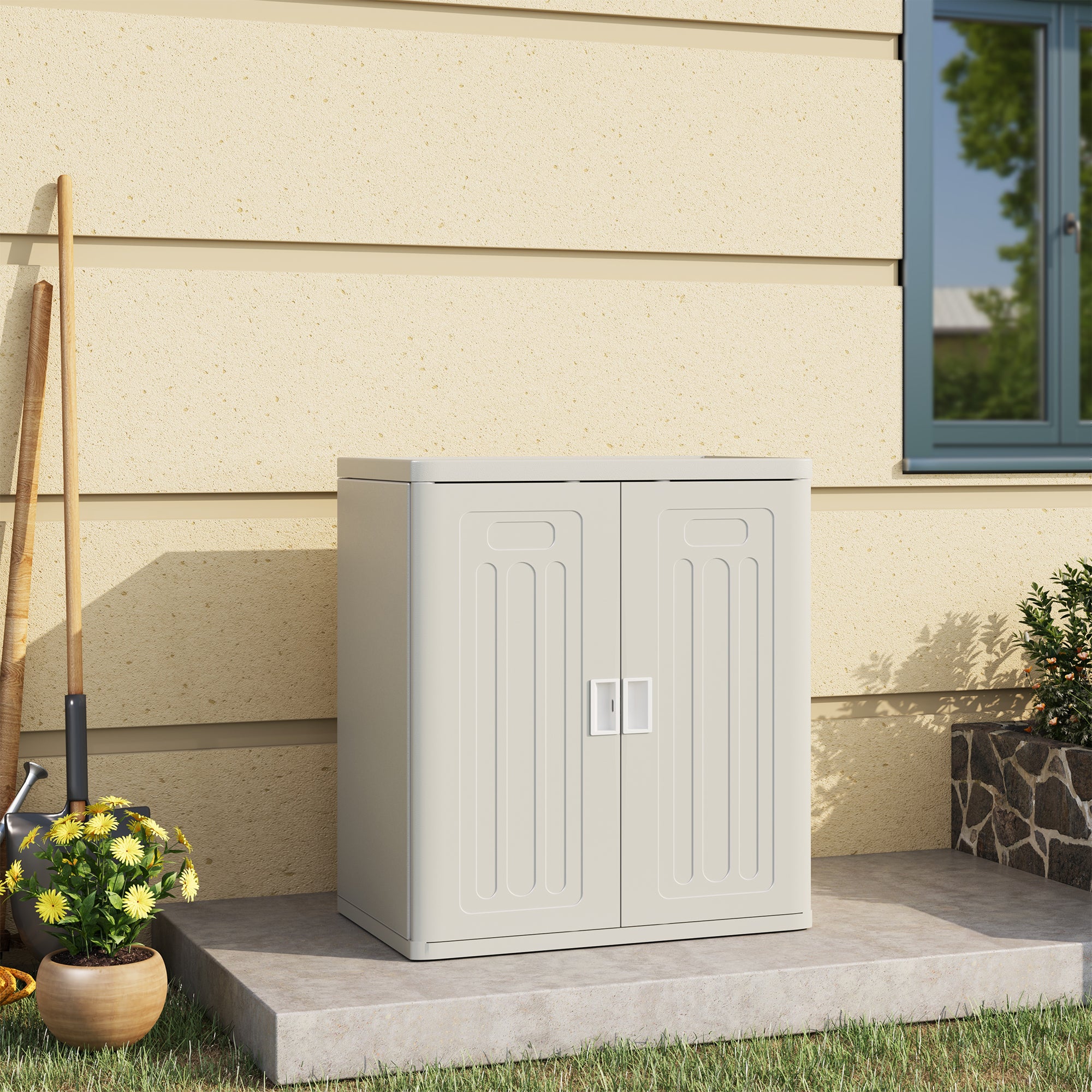 UDPATIO Resin Outdoor Storage Cabinet with Lockable Doors, 30" W x 20" D x 35" H Dark Grey Garage Cabinet,Small Shed for Organized Storage in Patio, Garage and Kitchen，, Grey