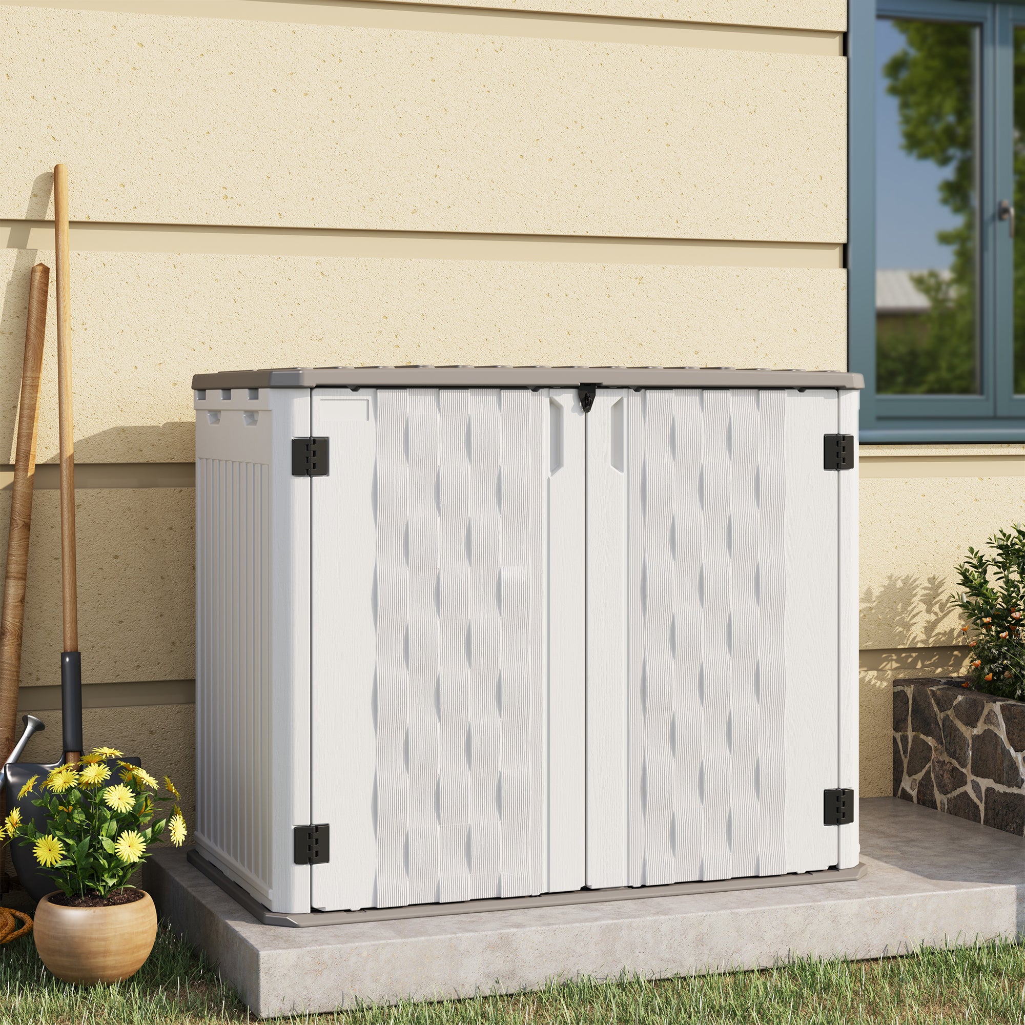 UDPATIO Horizontal Resin Outdoor Storage Shed & Storage Cabinet 34 Cu.Ft, Lockable Waterproof, Outdoor Storage for Generator, Garden Tools, Garage Can, Bike