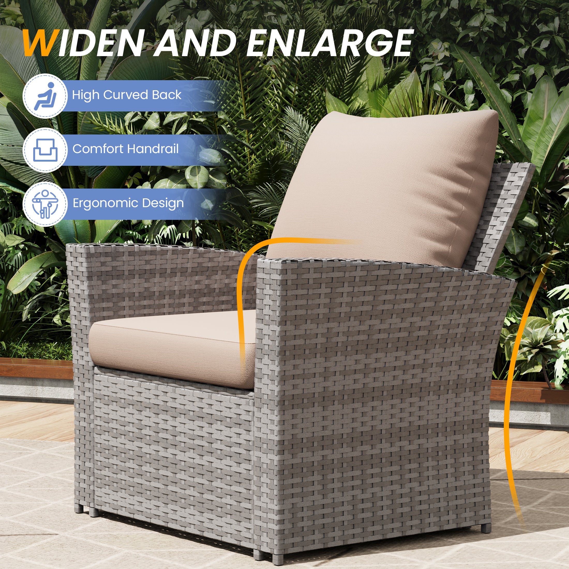 UDPATIO Wicker Patio Furniture Set, 4 Piece Outdoor Sectional Conversation Sets, Gray PE Rattan Patio Sofa Set for Balcony, Porch, Backyard, Khaki