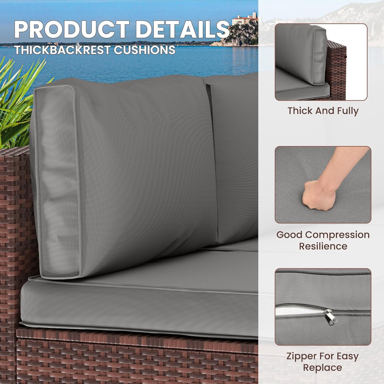 UDPATIO Outdoor Replacement Cushions for Patio Furniture, Waterproof Patio Cushions for 6-Seat Sectional Patio Conversation Sets, 14-Piece Outdoor Cushion Slipcovers Patio Sofa Cushions (Dark Blue)