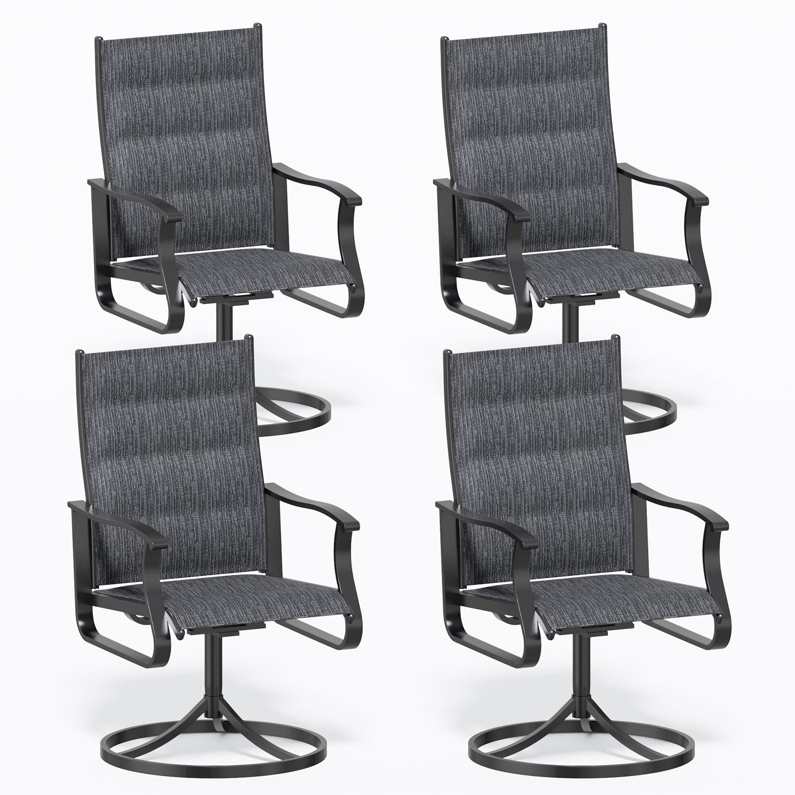 UDPATIO Swivel Patio Chairs Set of 4, Outdoor Swivel Rocker Patio Chairs with High Back, All Weather Textilene & Metal Frame for Backyard, Lawn, Porch, Pooside or Garden, Dark Grey - Padded