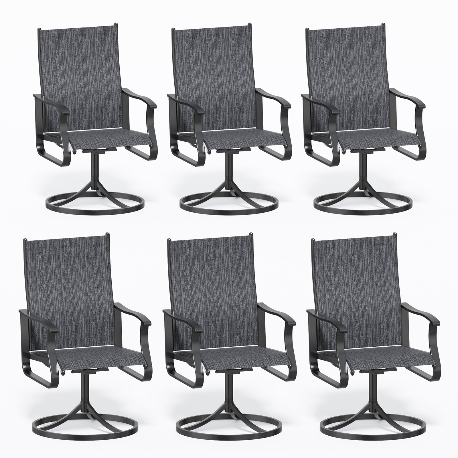 UDPATIO Swivel Patio Chairs Set of 6, Outdoor Swivel Rocker Patio Chairs with High Back, All Weather Textilene & Metal Frame for Backyard, Lawn, Porch, Pooside or Garden, Dark Grey