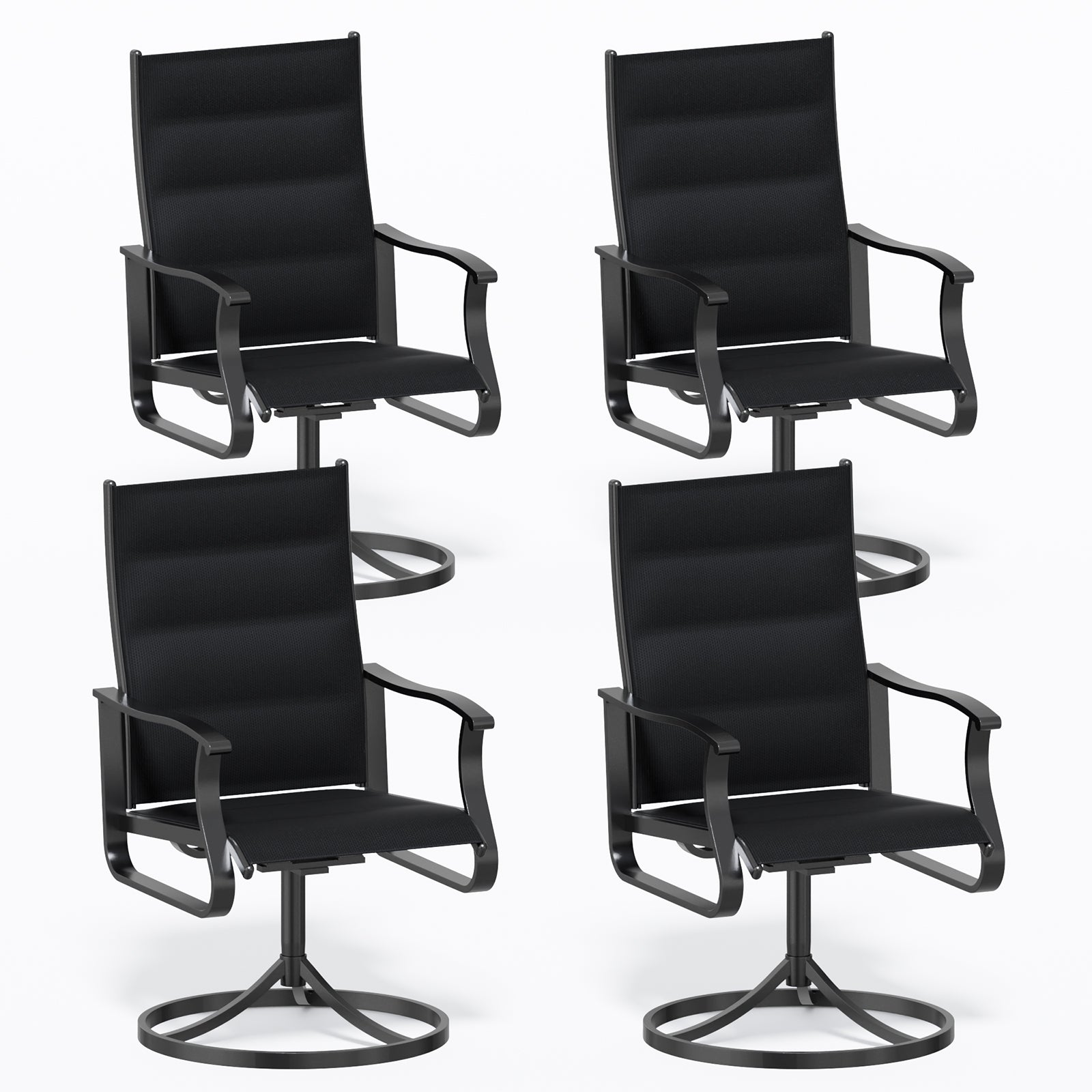 UDPATIO Swivel Patio Chairs Set of 4, Outdoor Swivel Rocker Patio Chairs with High Back, All Weather Textilene & Metal Frame for Backyard, Lawn, Porch, Pooside or Garden, Black - Padded