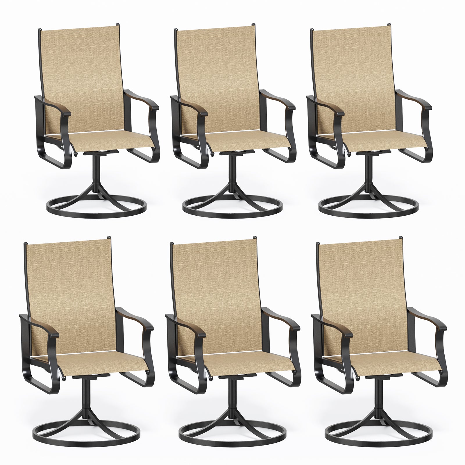 UDPATIO Swivel Patio Chairs Set of 6, Outdoor Swivel Rocker Patio Chairs with High Back, All Weather Textilene & Metal Frame for Backyard, Lawn, Porch, Pooside or Garden, Brown - Padded