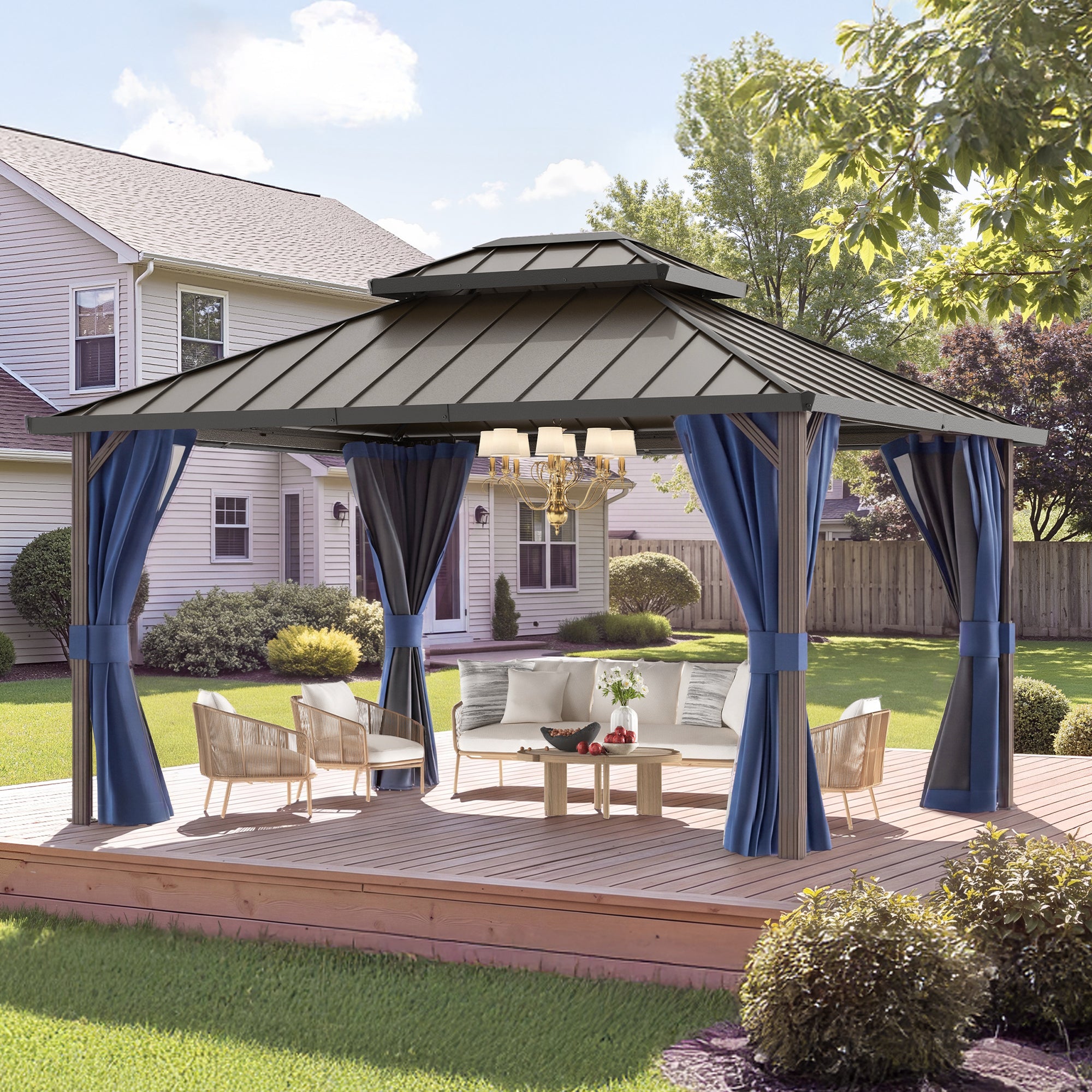 DPATIO 12'x14' Hardtop Aluminum Gazebo, Outdoor Gazebos for Patio,Navy Blue