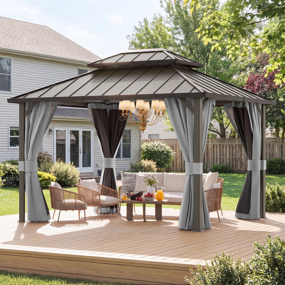 UDPATIO 10'x12' Aluminum Frame Hardtop Outdoor Gazebo with Double Roof,Gray