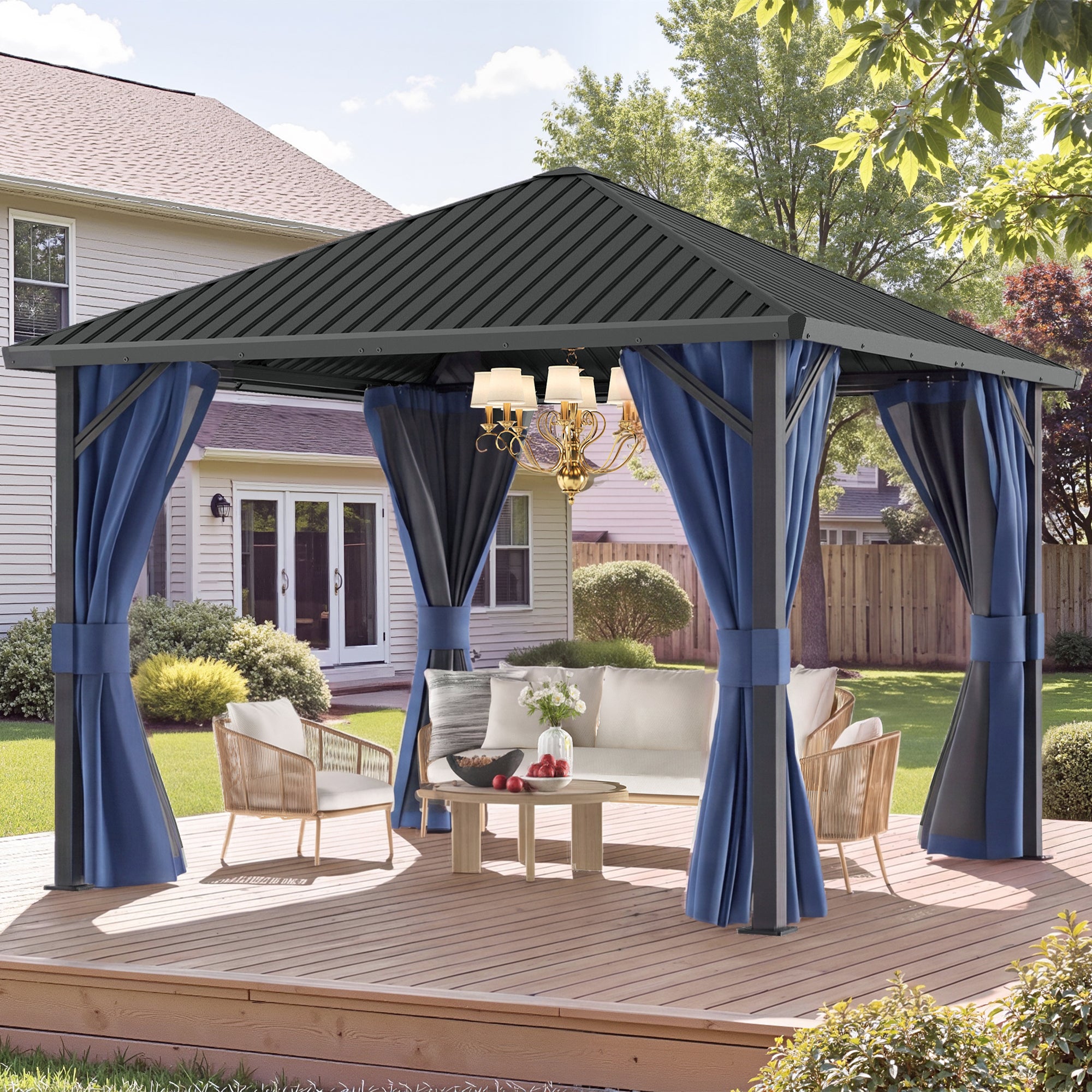 DPATIO 10'x10' Hardtop Gazebo, Outdoor Metal Gazebos for Backyard,Navy Blue