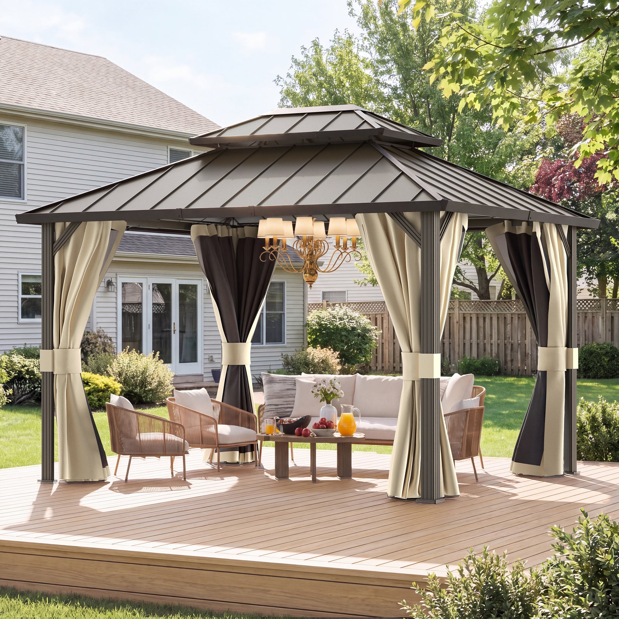 UDPATIO 10x12 Hardtop Permanent Gazebo Aluminum Frame & Double Roof,Beige