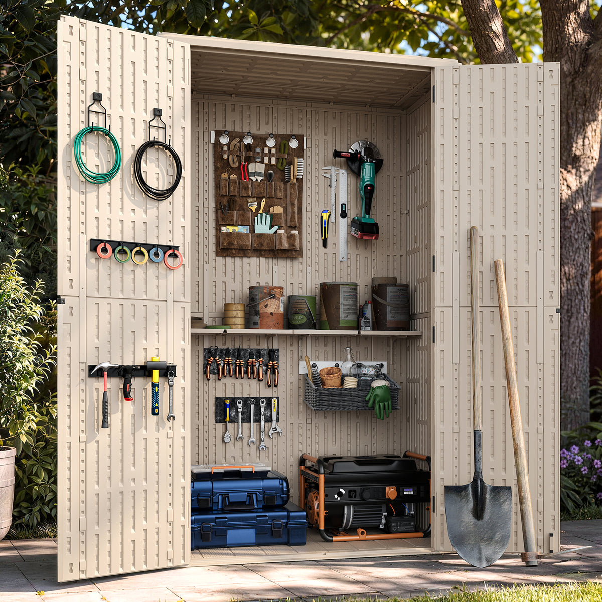 UPPATIO 79 Cu.Ft Outdoor Storage Shed,Vertical Resin Sheds with Shelf,Beige