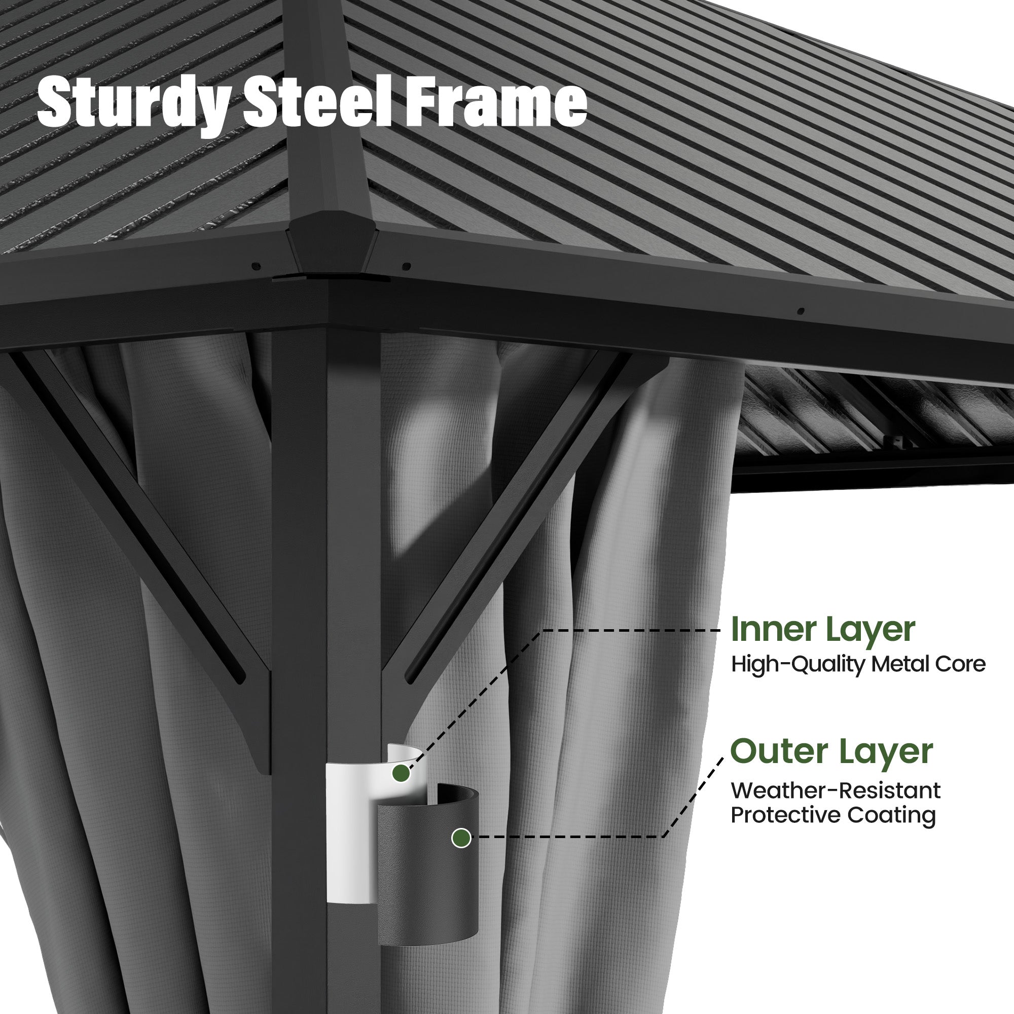 UDPATIO 10x10 Hardtop Gazebo, Metal Gazebo with Galvanized Steel Roof, Hard Top Patio Gazebos, Outdoor Permanent Gazebo with Mosquito Netting and Curtain for Backyard, Deck, Porch, Lawns, Garden, Gray