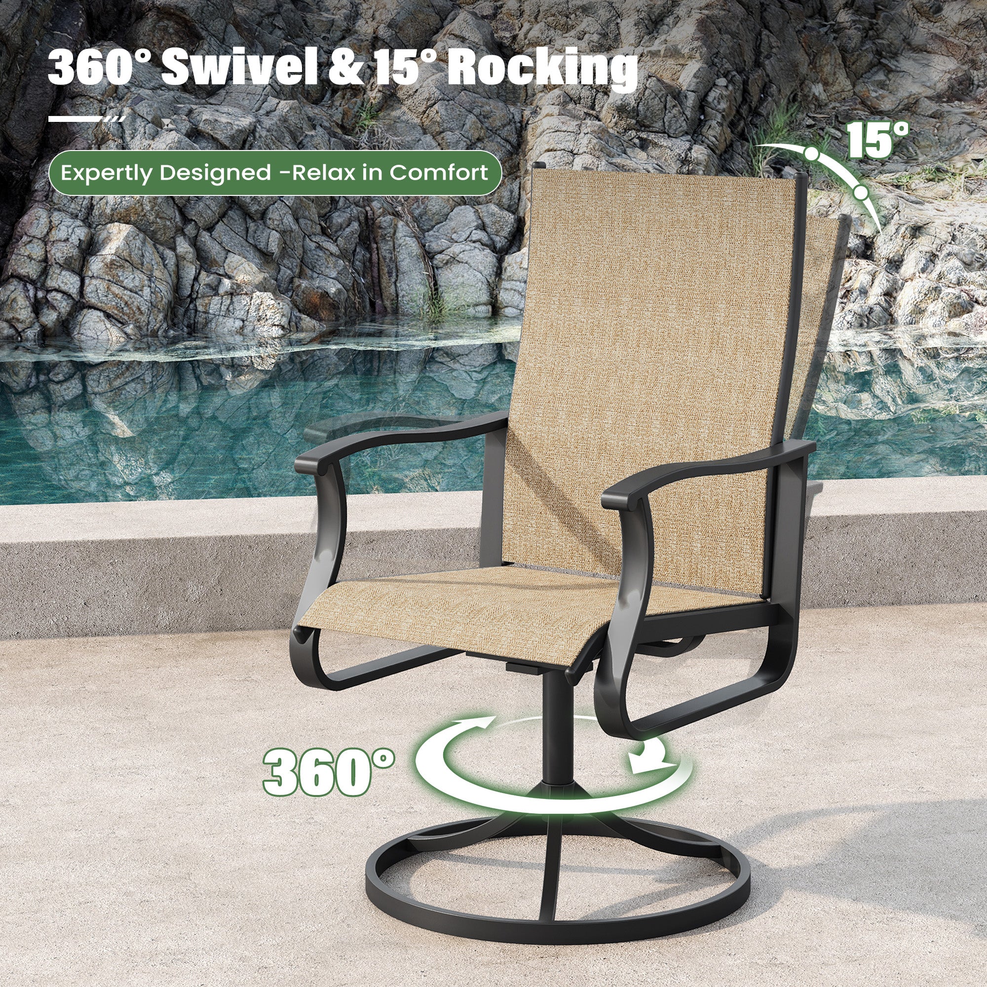 UDPATIO 7 Piece Patio Dining Set for 6, Patio Outdoor Table and Chairs, 51" Black Round Table with Umbrella Hole, Brown Patio Chairs, Patio Dining Set Outdoor Dining Set for Lawn, Backyard, Deck