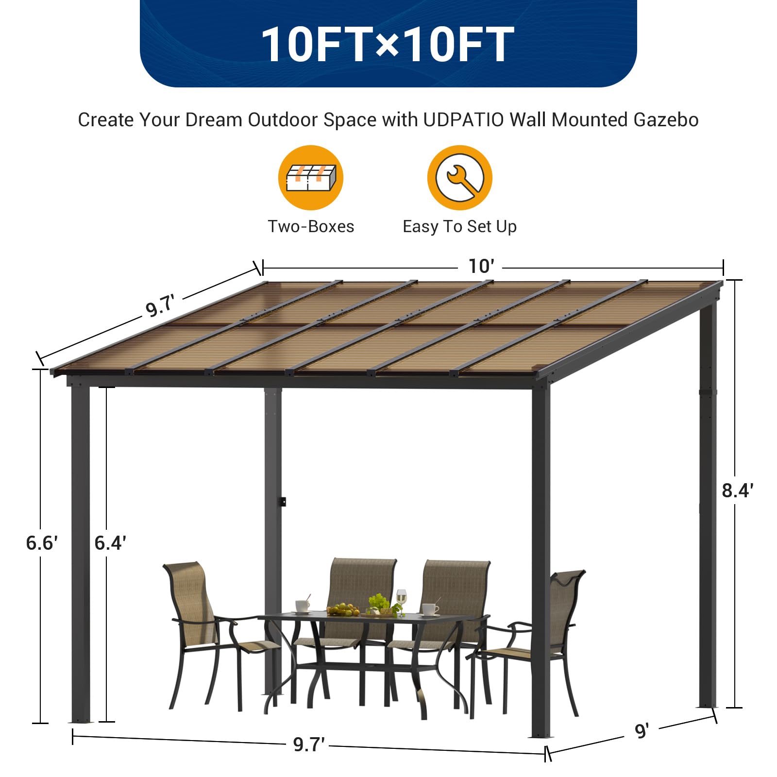 Wall Mounted Gazebo, UV Resistant Polycarbonate Roof