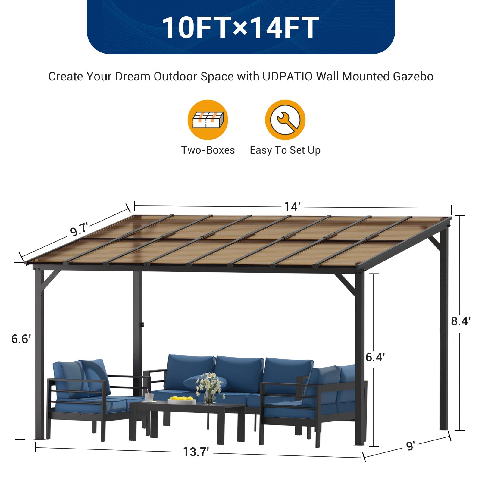 Wall Mounted Gazebo, UV Resistant Polycarbonate Roof