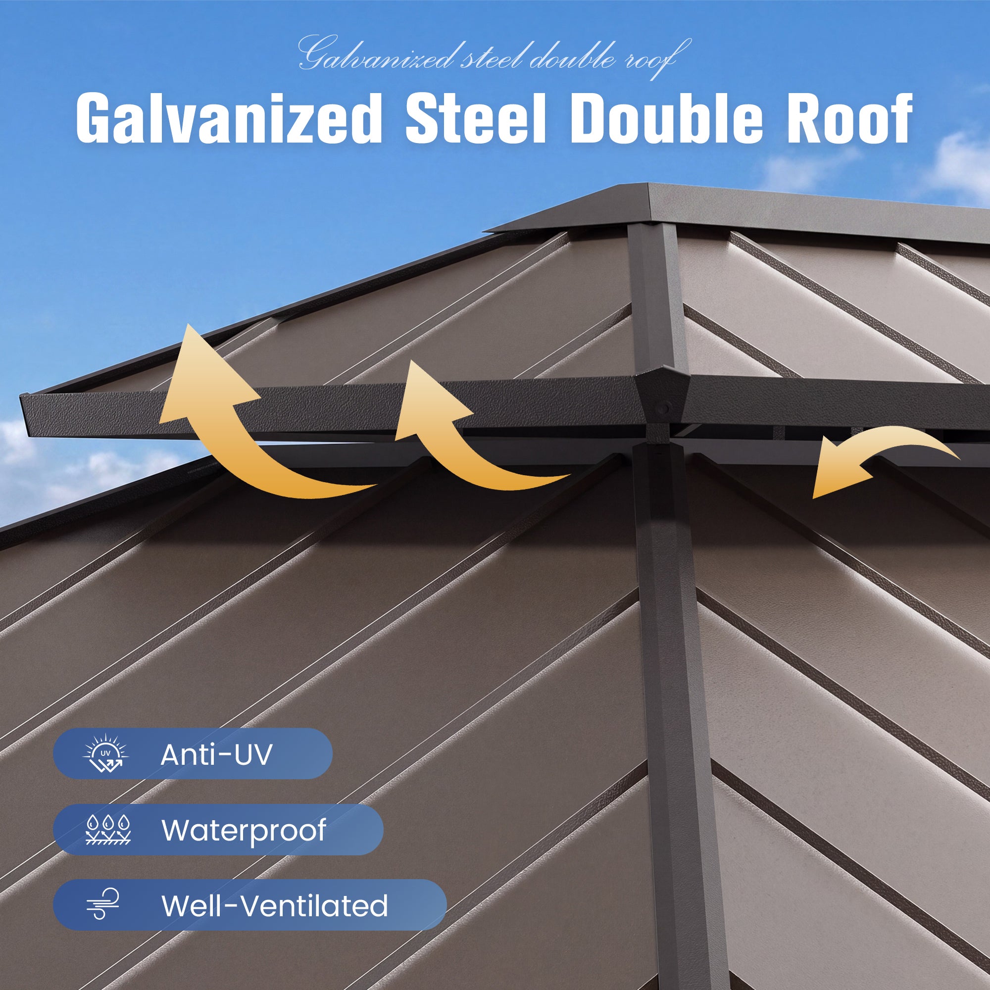 DPATIO 12'x16' Hardtop Aluminum Outdoor Gazebo with Double Roof, Gray
