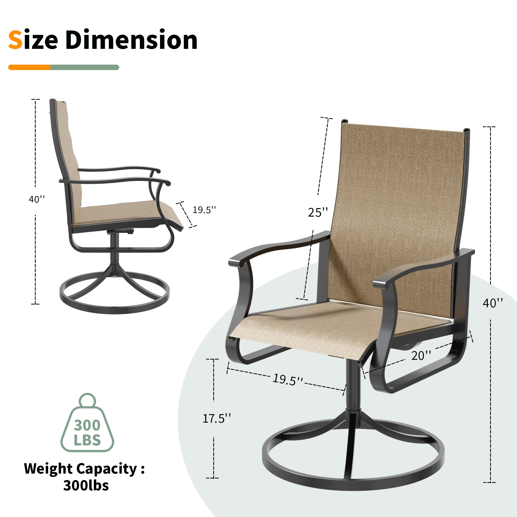 UDPATIO Swivel Patio Chairs Set of 6, Outdoor Swivel Rocker Patio Chairs with High Back, All Weather Textilene & Metal Frame for Backyard, Lawn, Porch, Pooside or Garden, Brown