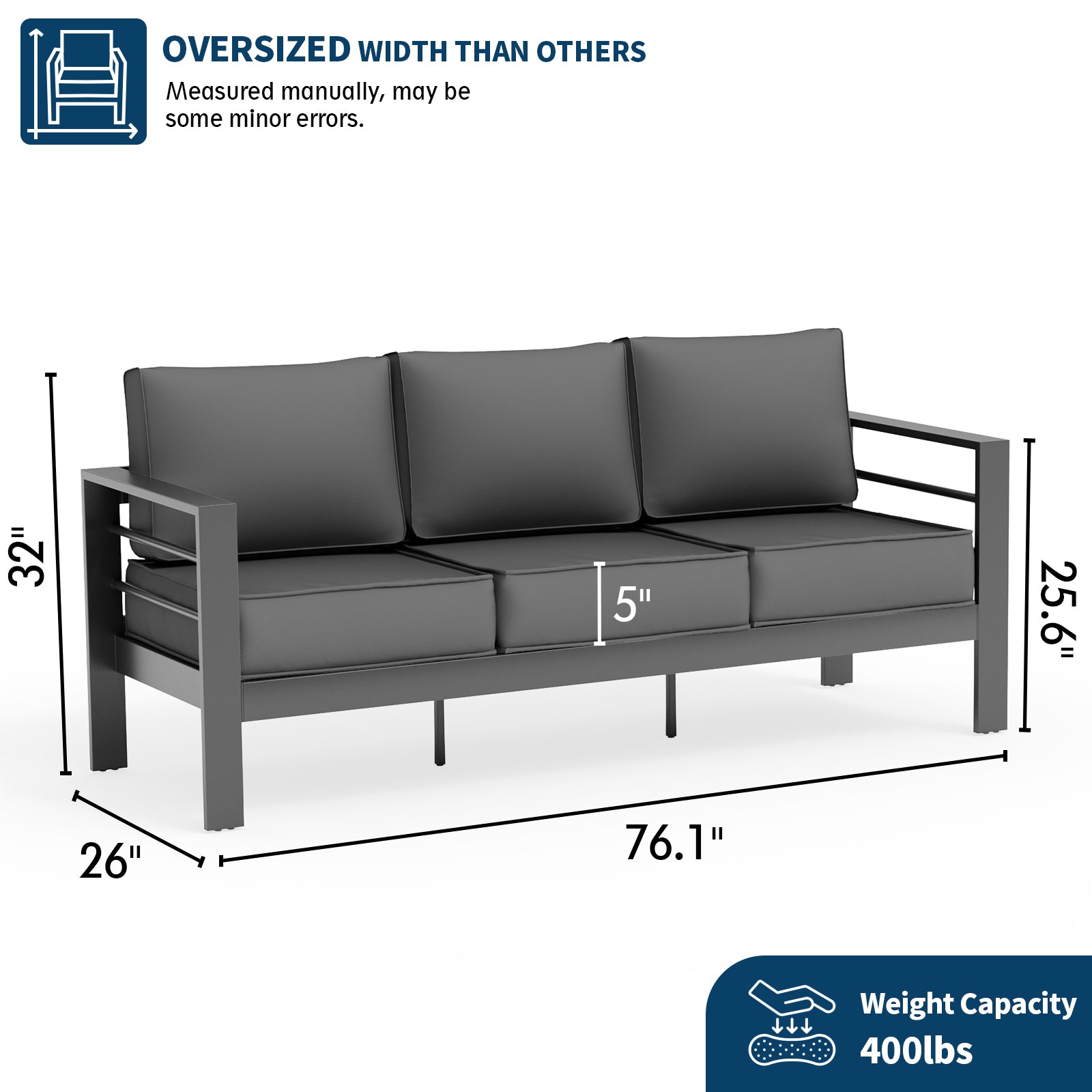 B0DL2TNJPC UDPATIO 3 Seats Couch Outdoor Aluminum Patio Furniture Sofa