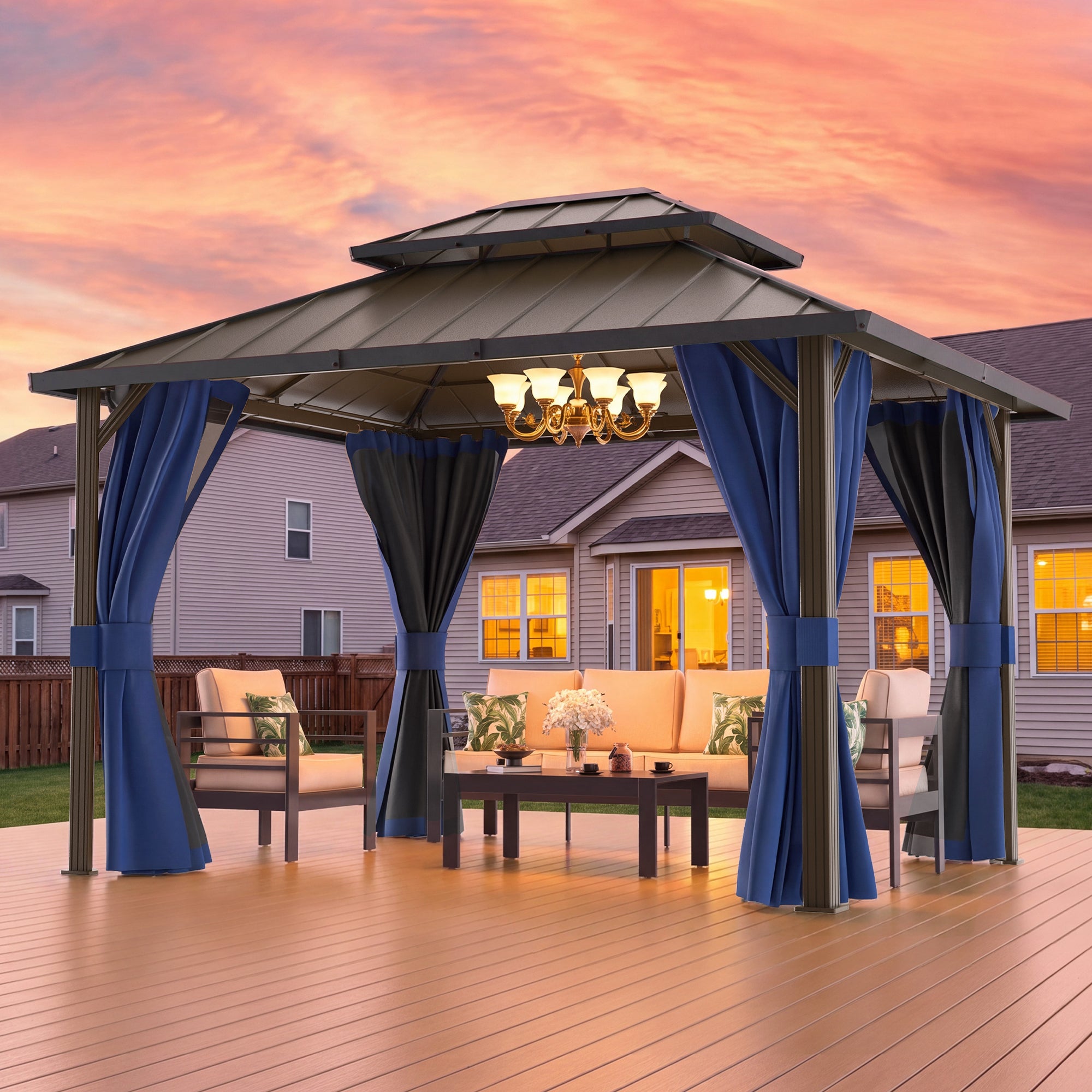 UDPATIO 10'x12' Aluminum Frame Hardtop Outdoor Gazebo with Mosquito Netting