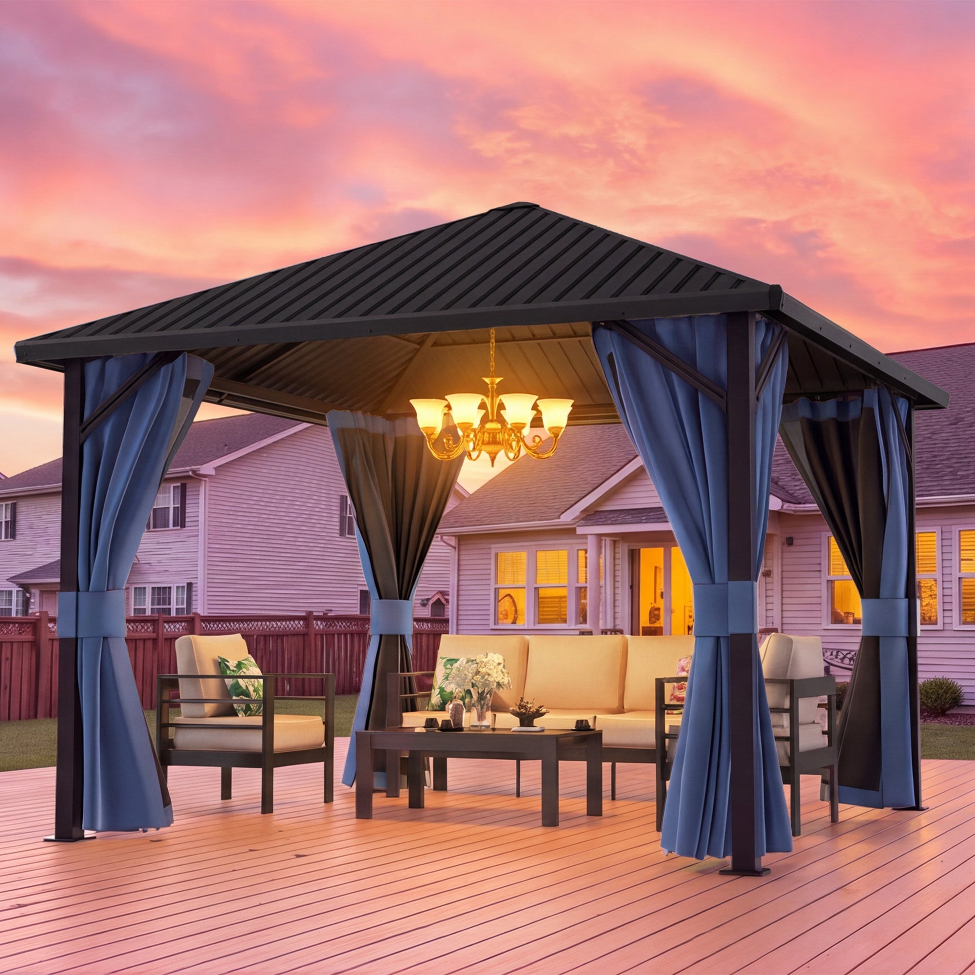 DPATIO 10'x10' Hardtop Gazebo, Outdoor Metal Gazebos for Backyard,Navy Blue